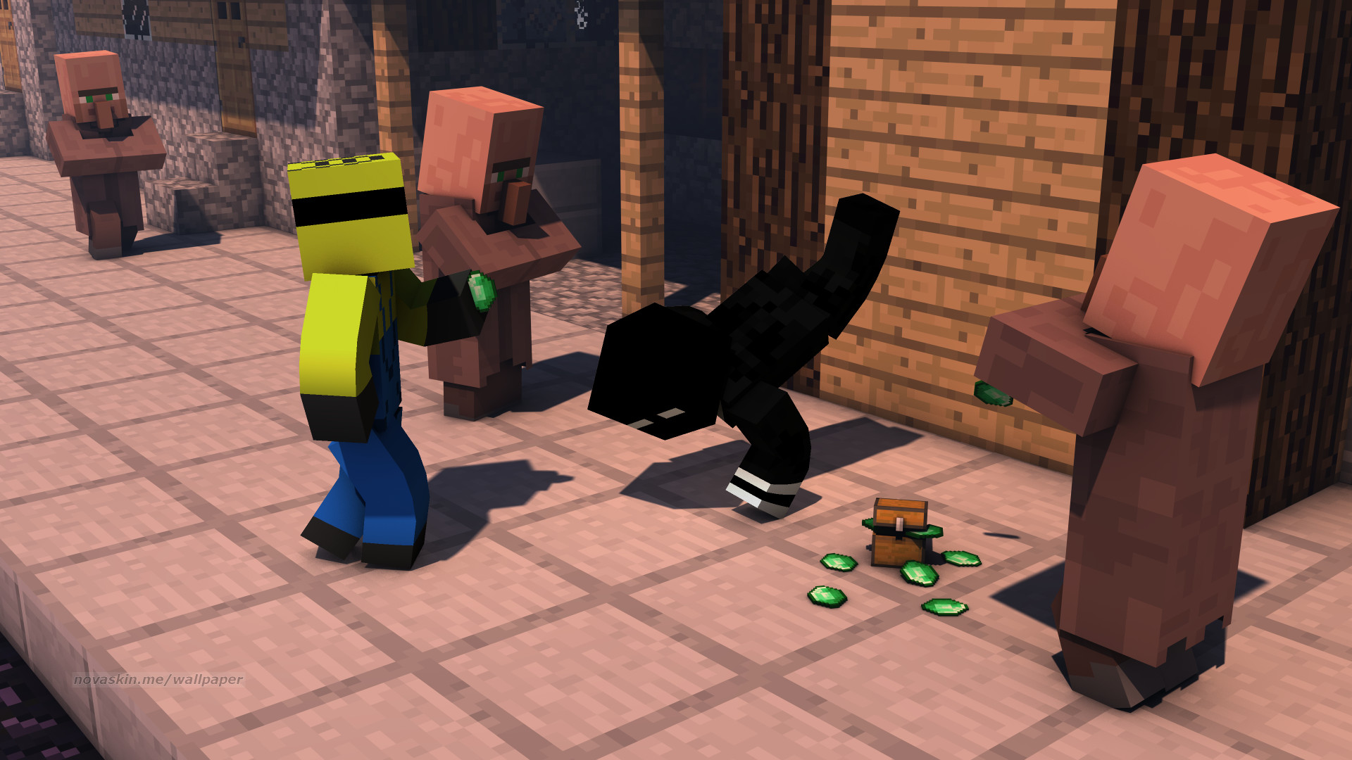 Minecraft, Villici, Skin, Smeraldi, Full HD, sfondo per PC