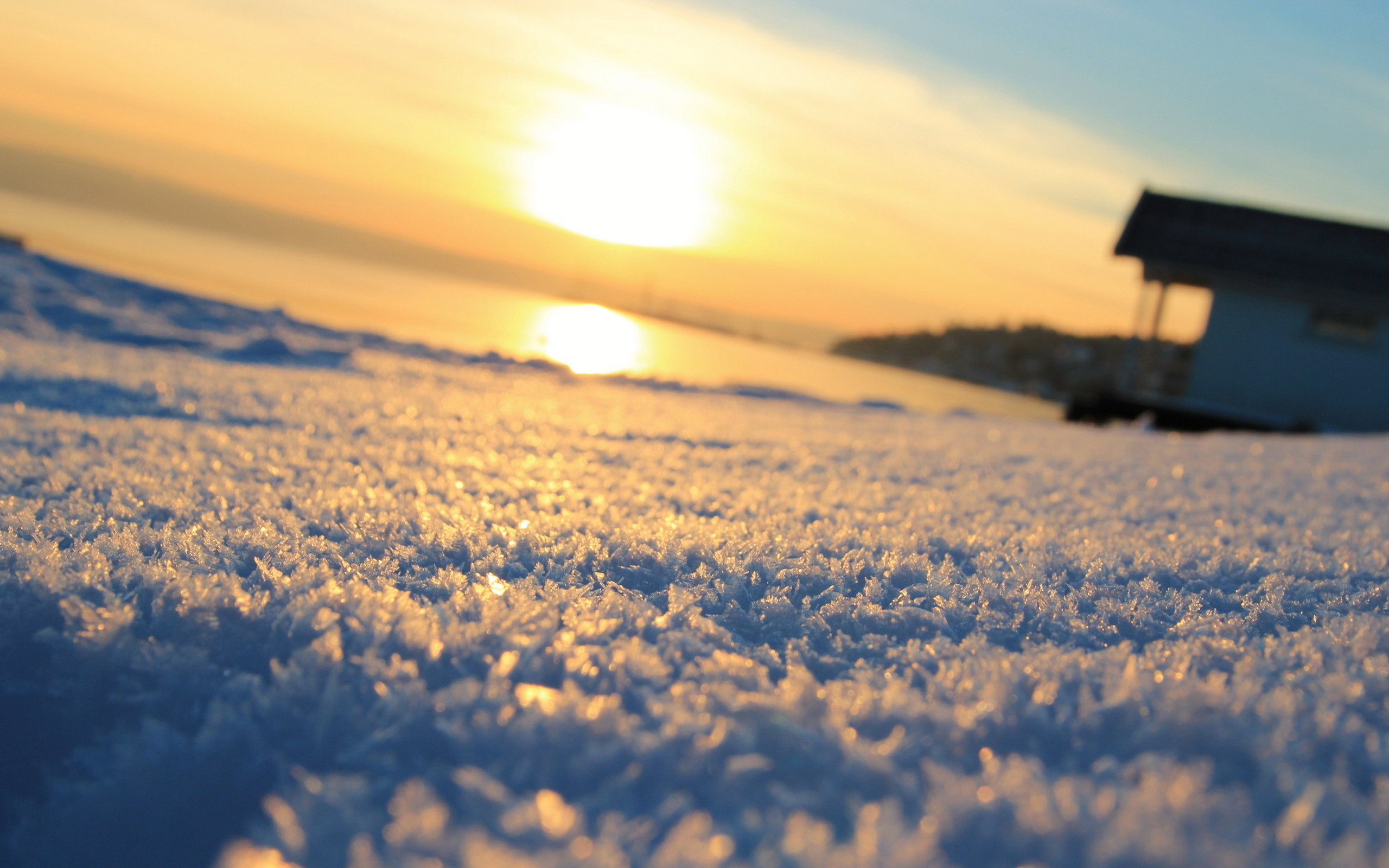 Neve, Tramonto, Primo piano, Sole, 2560x1600, sfondo MacBook Pro