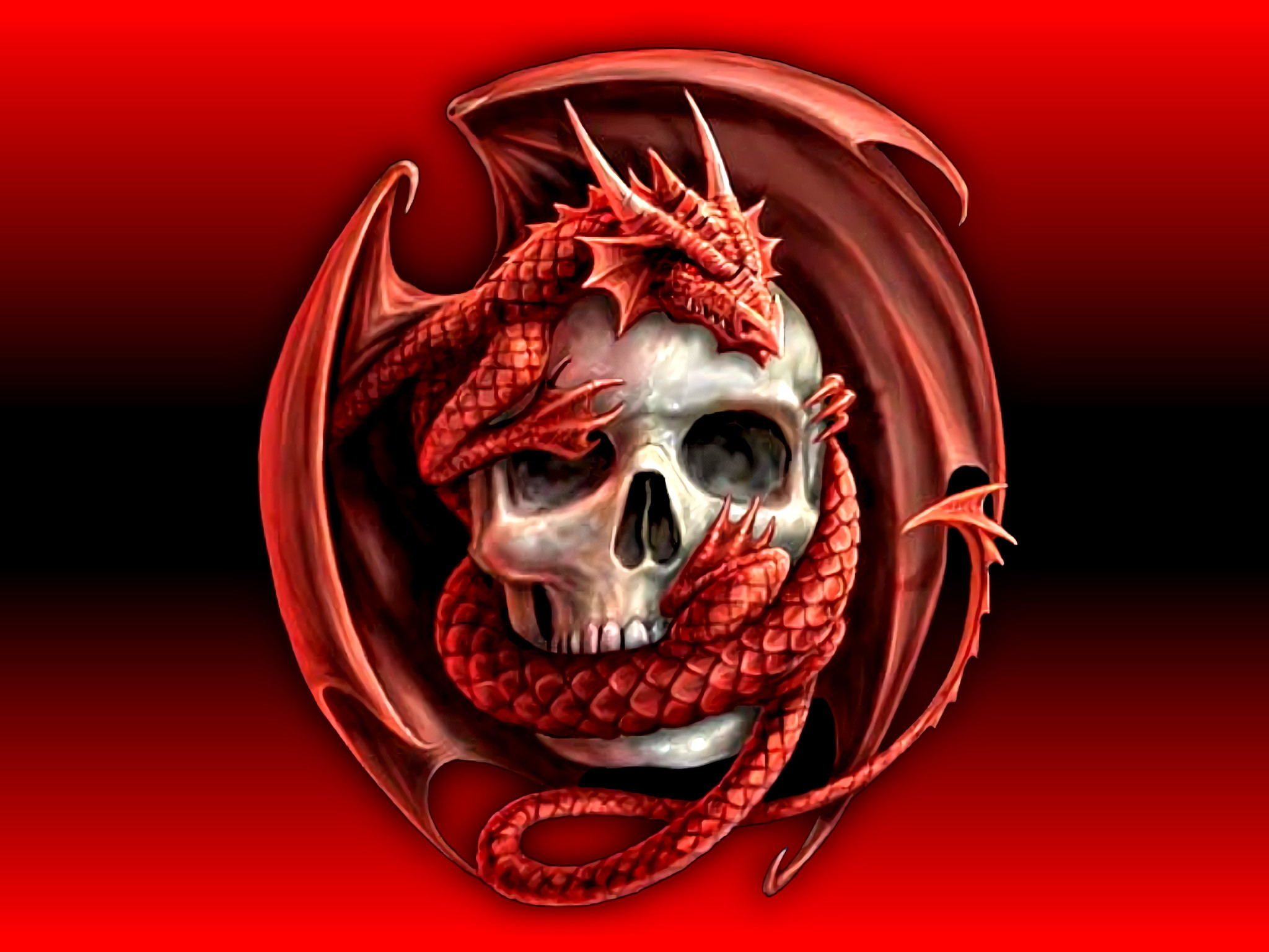Teschio, Drago rosso, Fantasy, Sfondo rosso, Full HD, schermata di blocco iPad