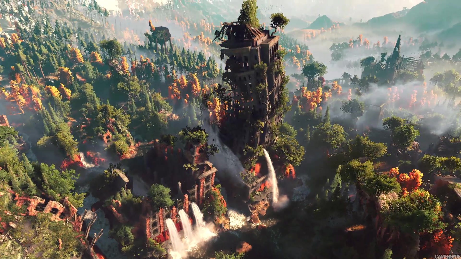Horizon Zero Dawn, Foresta, Cascata, Rovine, Full HD, wallpaper desktop