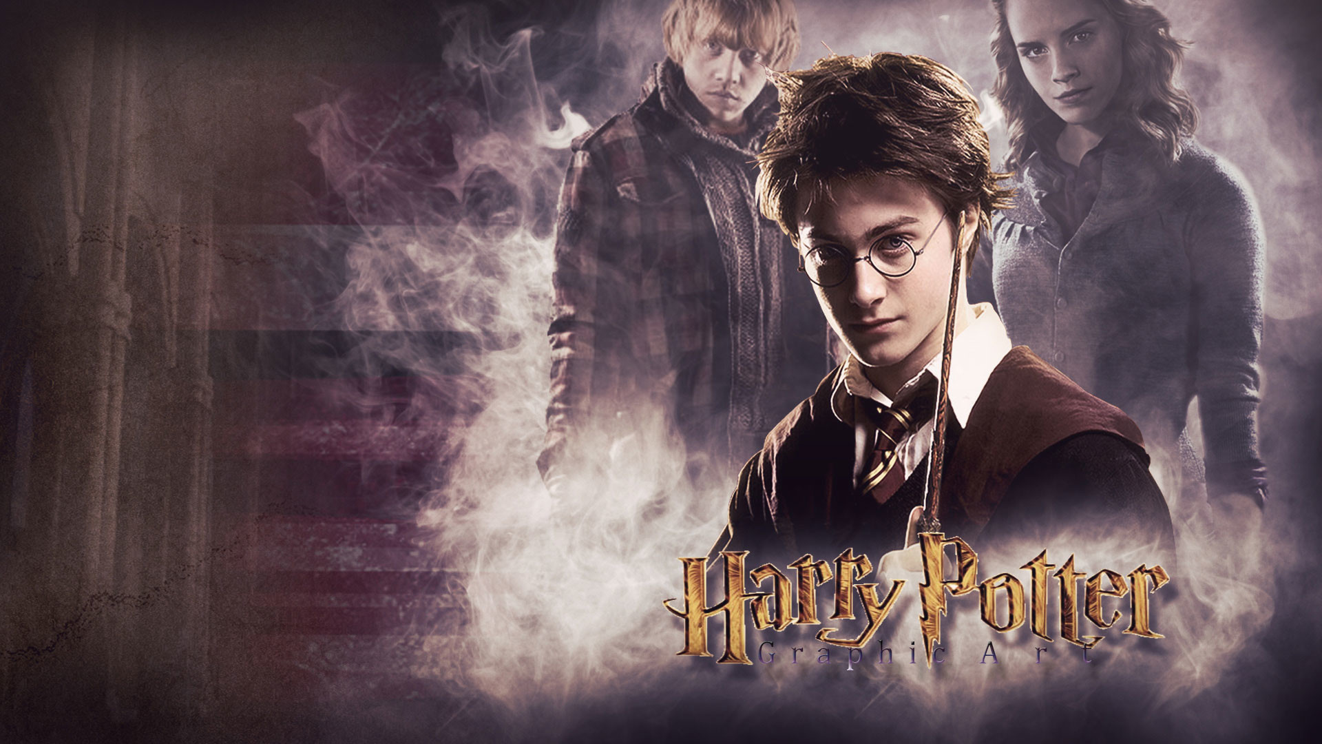 Harry Potter, Daniel Radcliffe, Hermione Granger, Ron Weasley, Logo, sfondo desktop Full HD