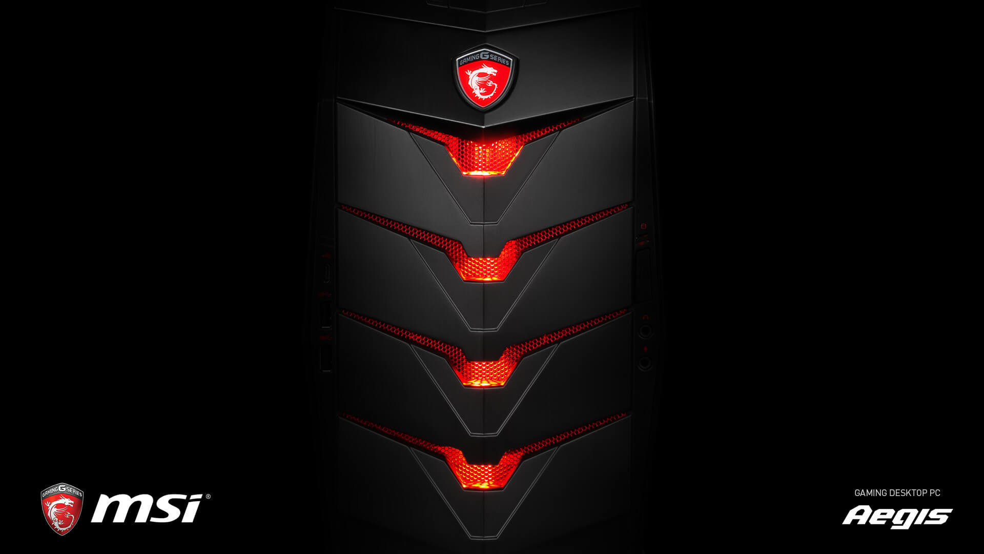 MSI Aegis, PC da gaming, Luci rosse, Sfondo nero, Full HD, wallpaper per portatile