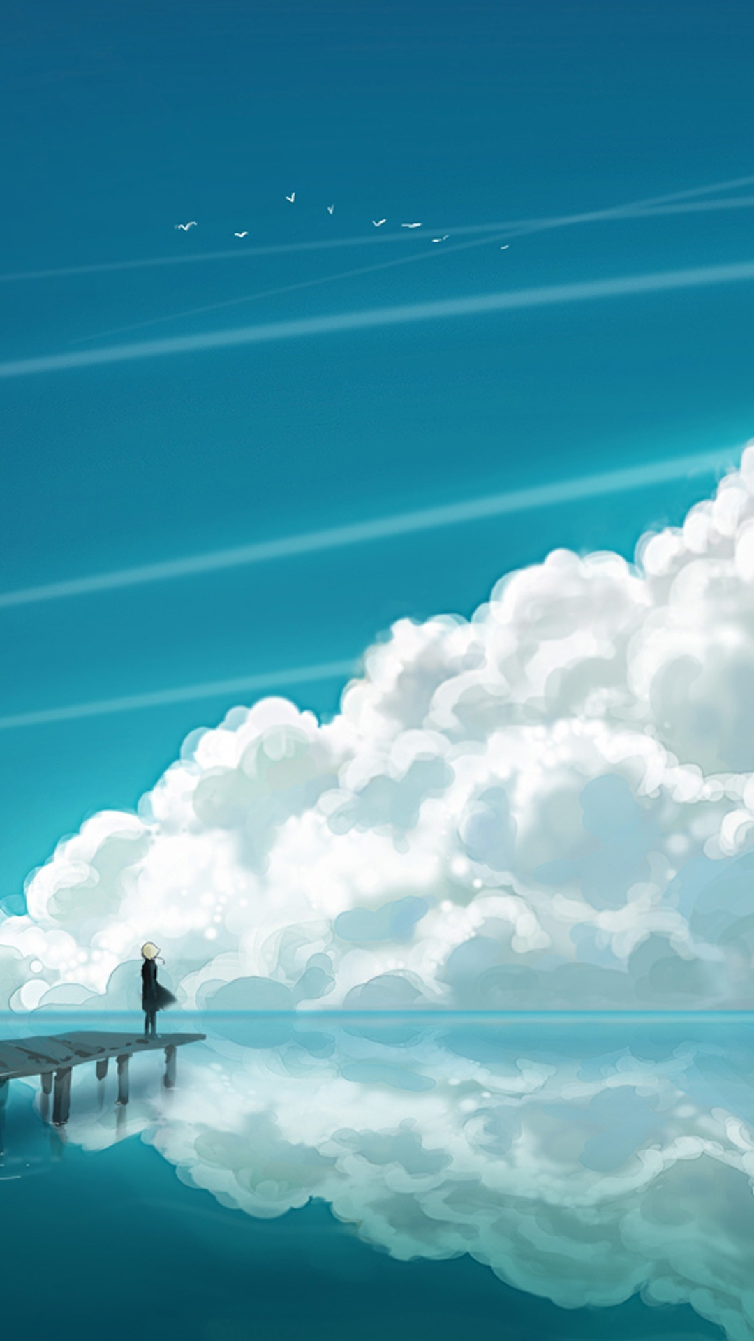 Nuvole, Mare, Riflesso, Anime, Turchese, sfondo per Galaxy S5