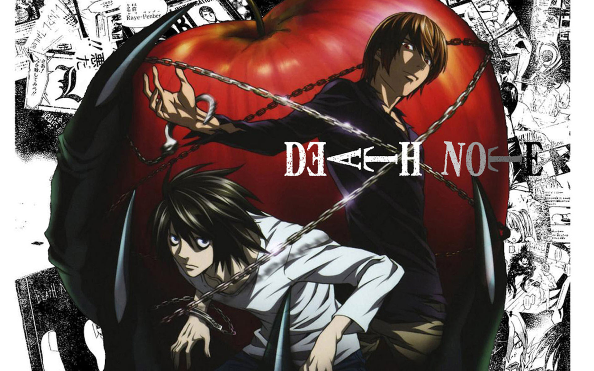 Light Yagami, L Lawliet, Death Note, Mela, Catene, Full HD, sfondo per portatile