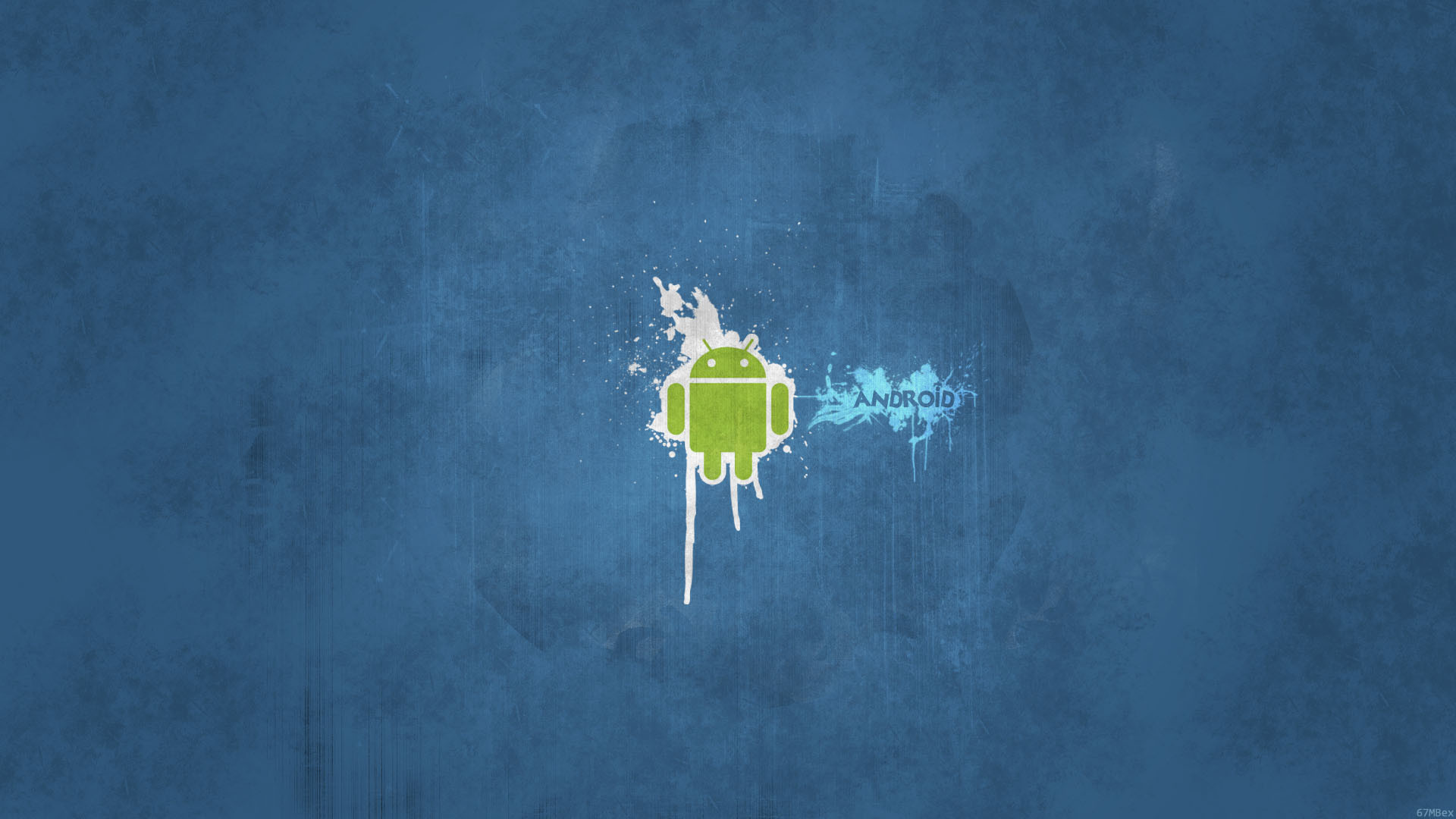 Android, Schizzi di vernice, Sfondo blu, Full HD, wallpaper desktop
