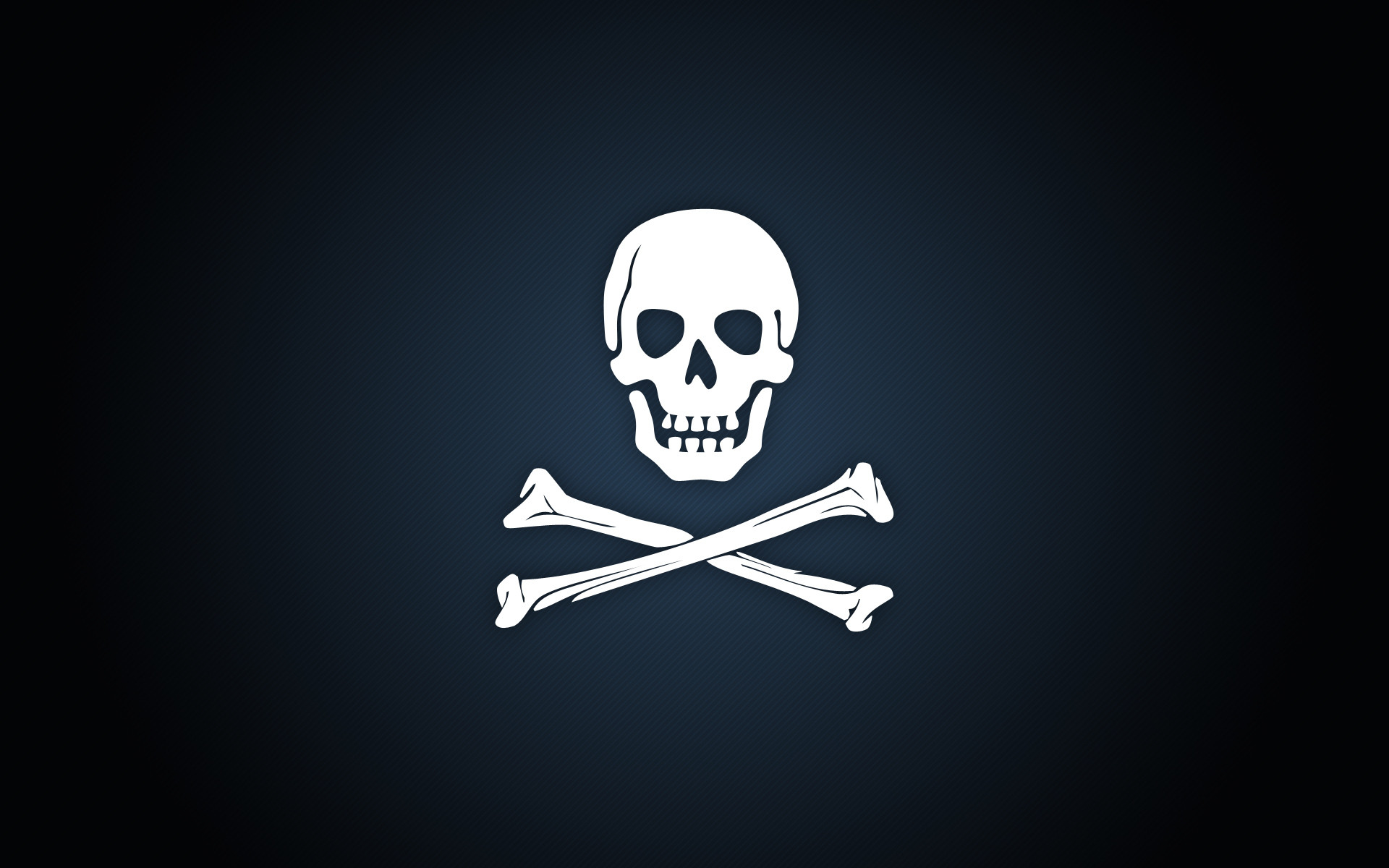 Jolly Roger, Teschio, Tibie incrociate, Sfondo blu scuro, 16:10 Full HD, wallpaper widescreen
