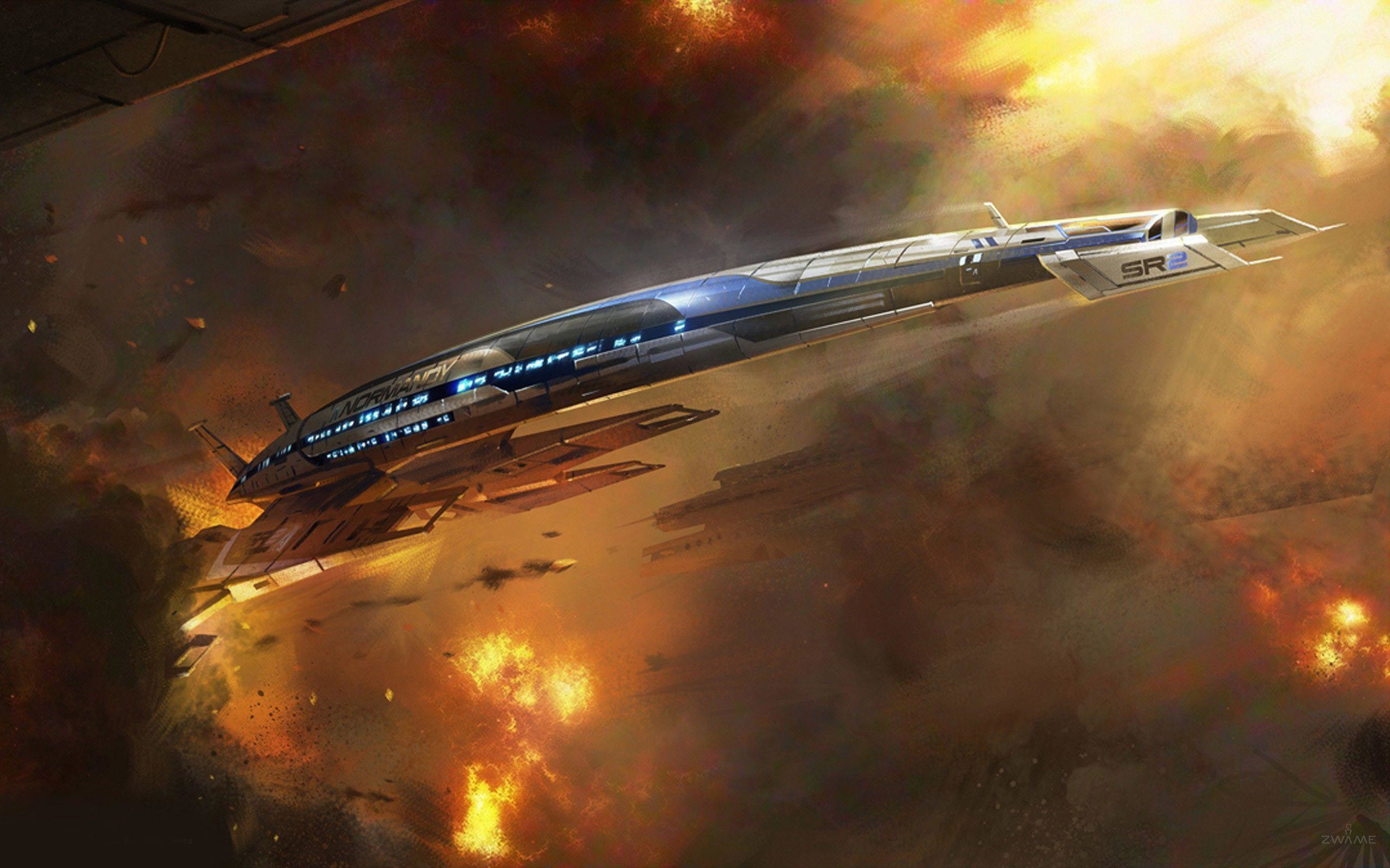 Normandy SR-2, Mass Effect, Astronave, Esplosione, 2K, sfondo Windows 11