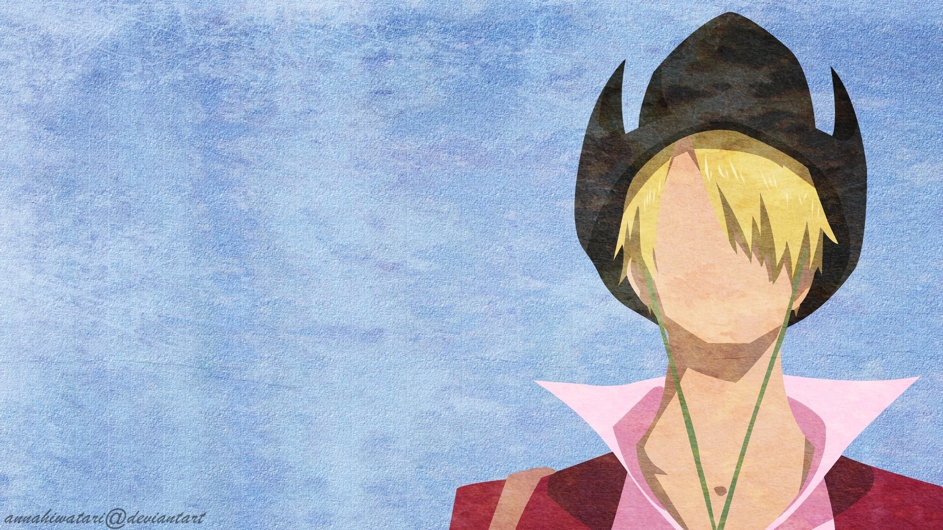 Sanji, Minimalismo, Cappello, One Piece, Sfondo azzurro, Full HD, wallpaper per computer