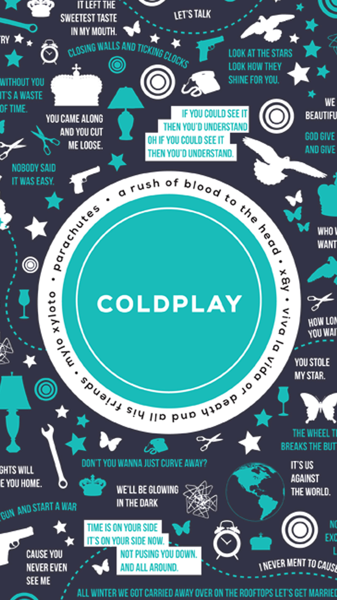 Coldplay, Testi, Tipografia, Turchese, Full HD, sfondo verticale per cellulare
