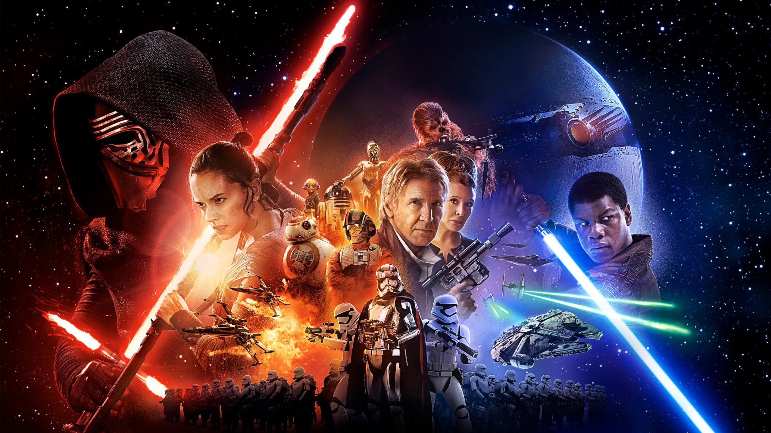 Star Wars: Il risveglio della Forza, Kylo Ren, Rey, Finn, Han Solo, sfondo desktop 1440p