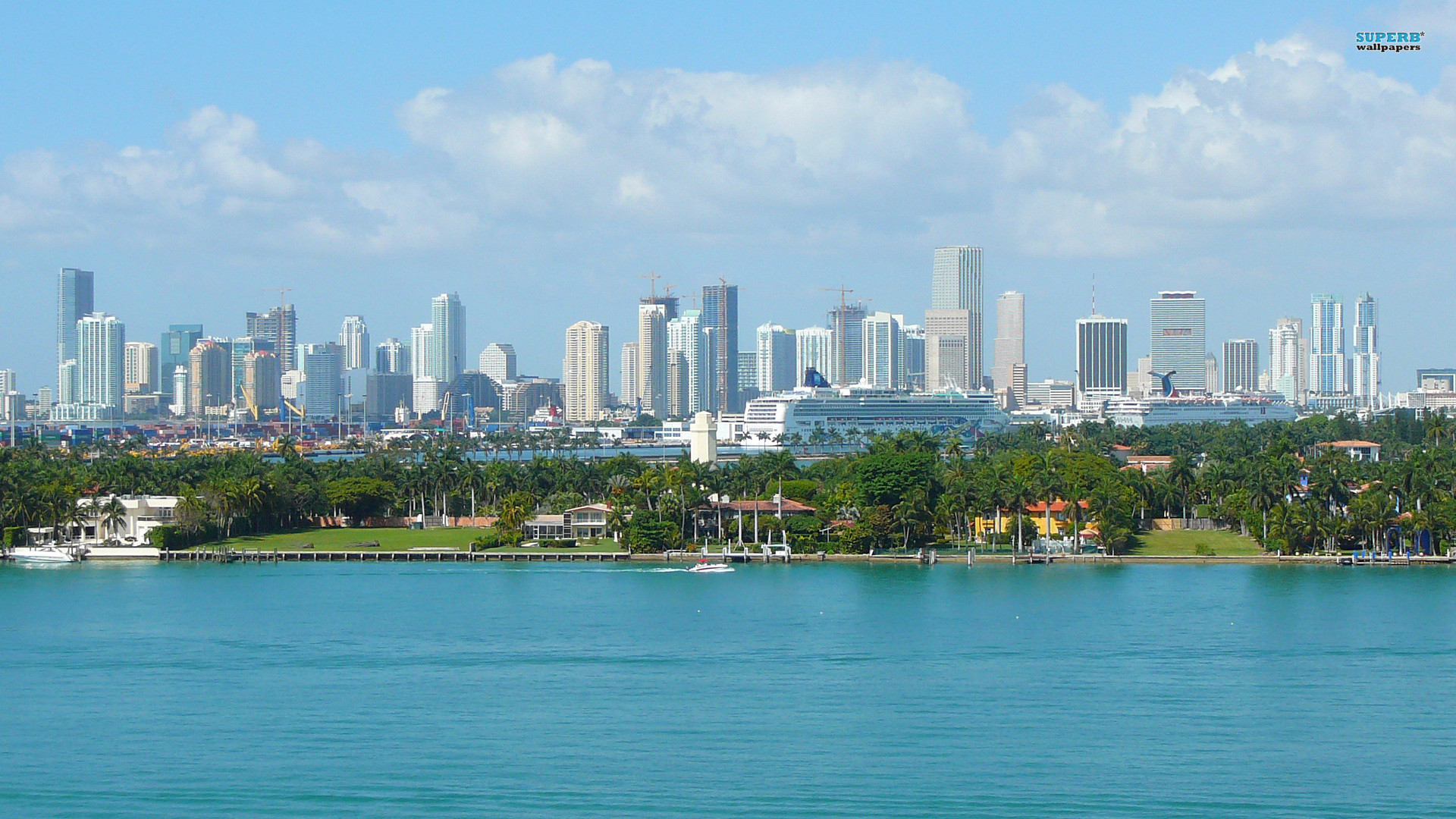Downtown Miami, Miami, Skyline, Biscayne Bay, Full HD, sfondo per PC