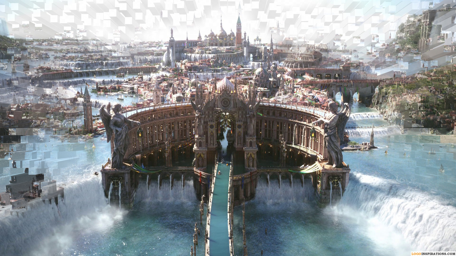 Altissia, Final Fantasy XV, Città sull'acqua, Vista aerea, Full HD, sfondo Windows 11