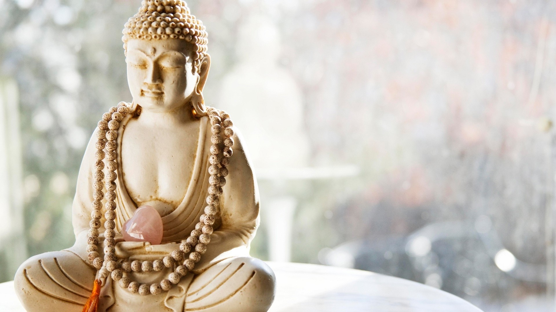 Buddha, Statuetta, Mala, Bianco, 16:9 Full HD, sfondo widescreen