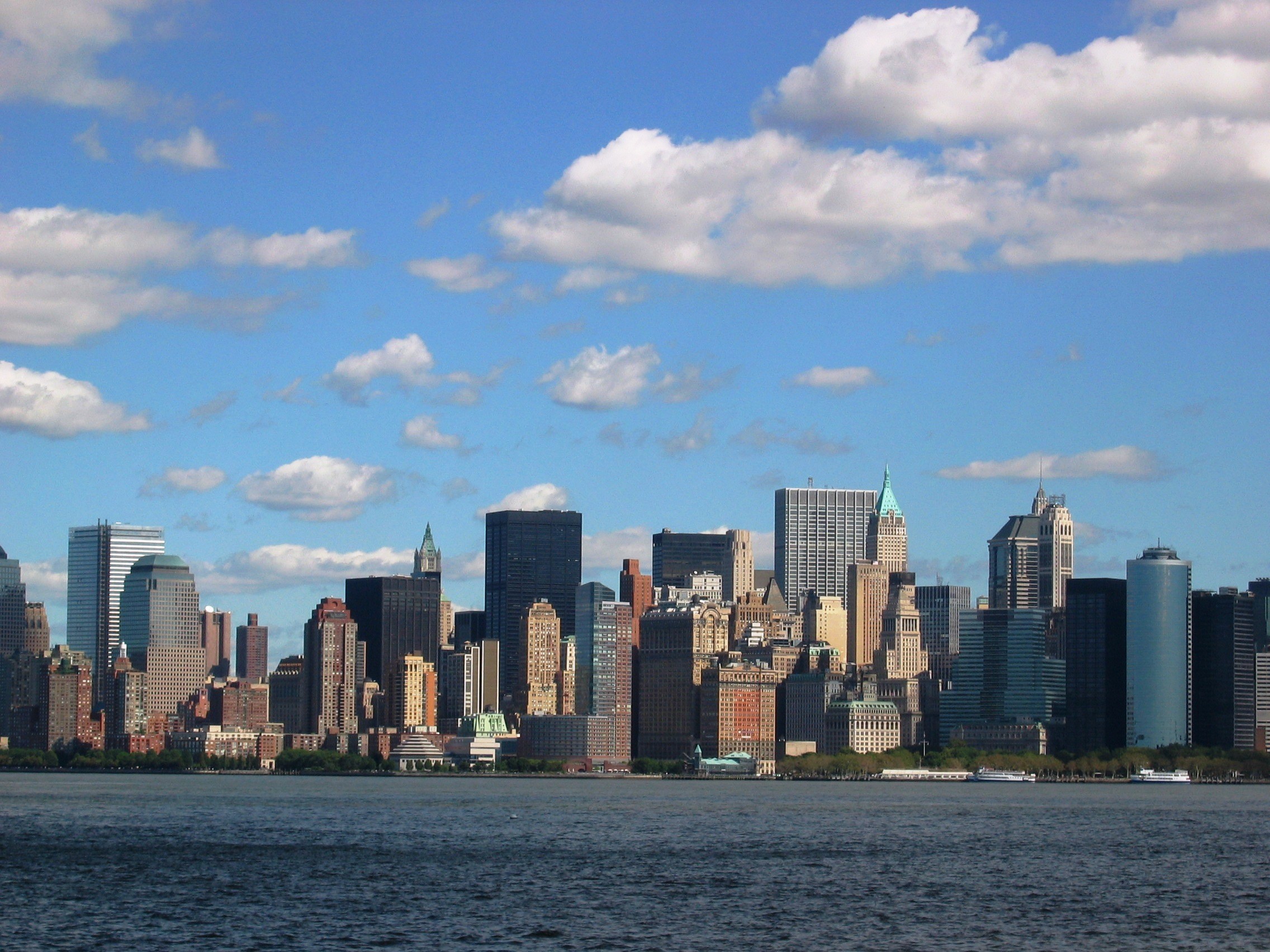 Lower Manhattan, Skyline, Cielo azzurro, Nuvole, sfondo per iPad e tablet