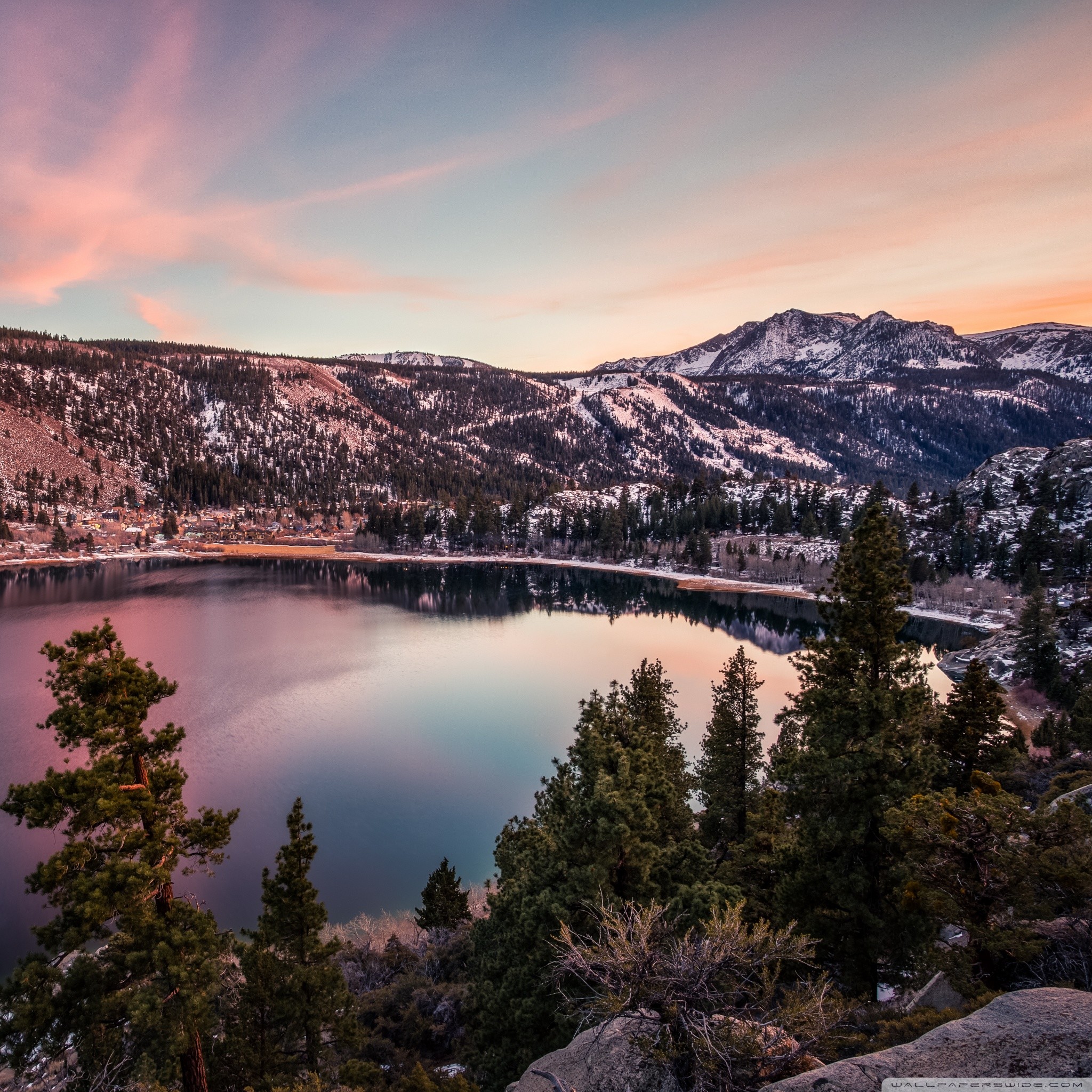 Sierra Nevada, California, Lago di montagna, Tramonto, sfondo per iPad e tablet