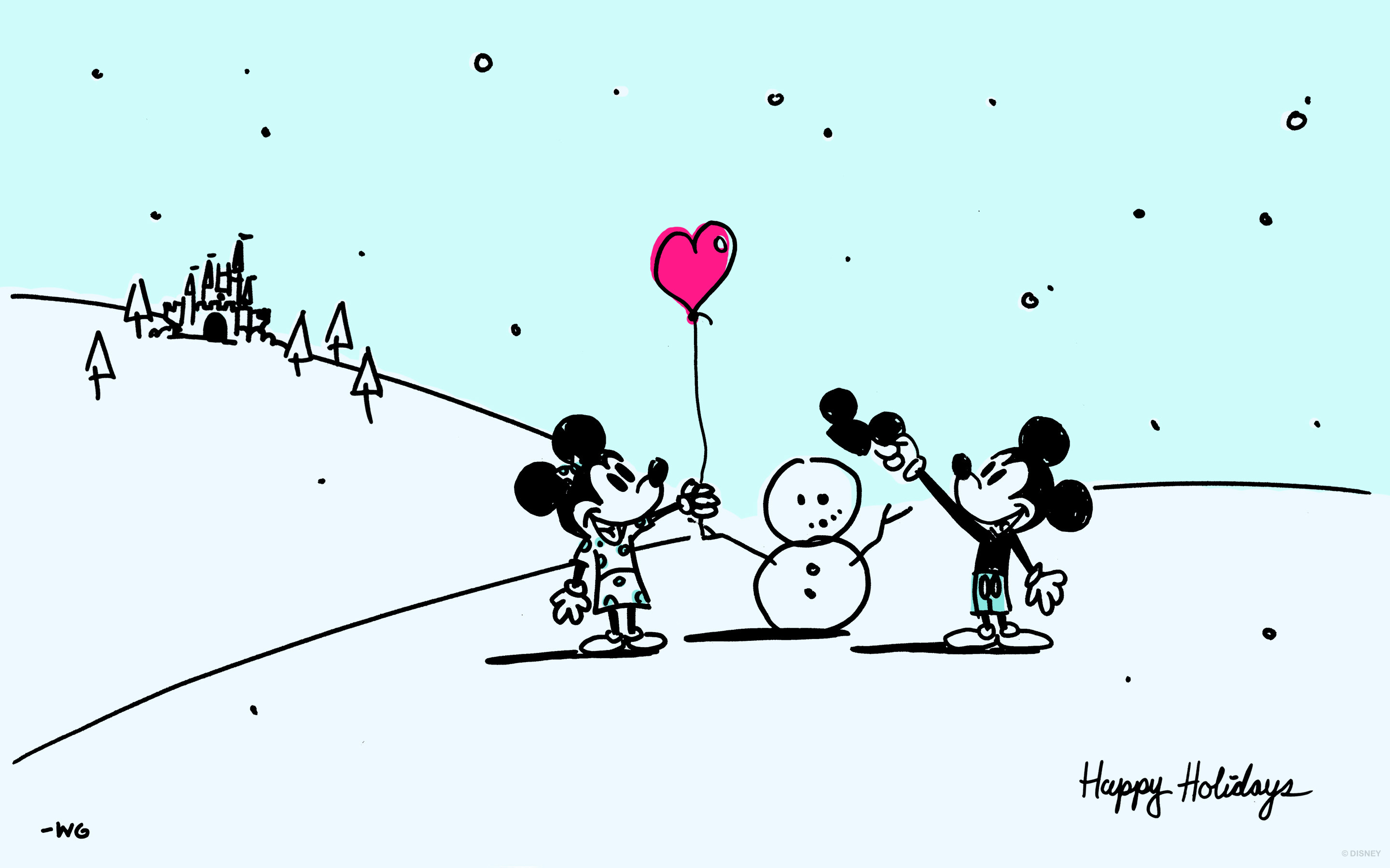 Topolino, Minnie, Pupazzo di neve, Happy Holidays, Disegno, 2880x1800, immagine di sfondo