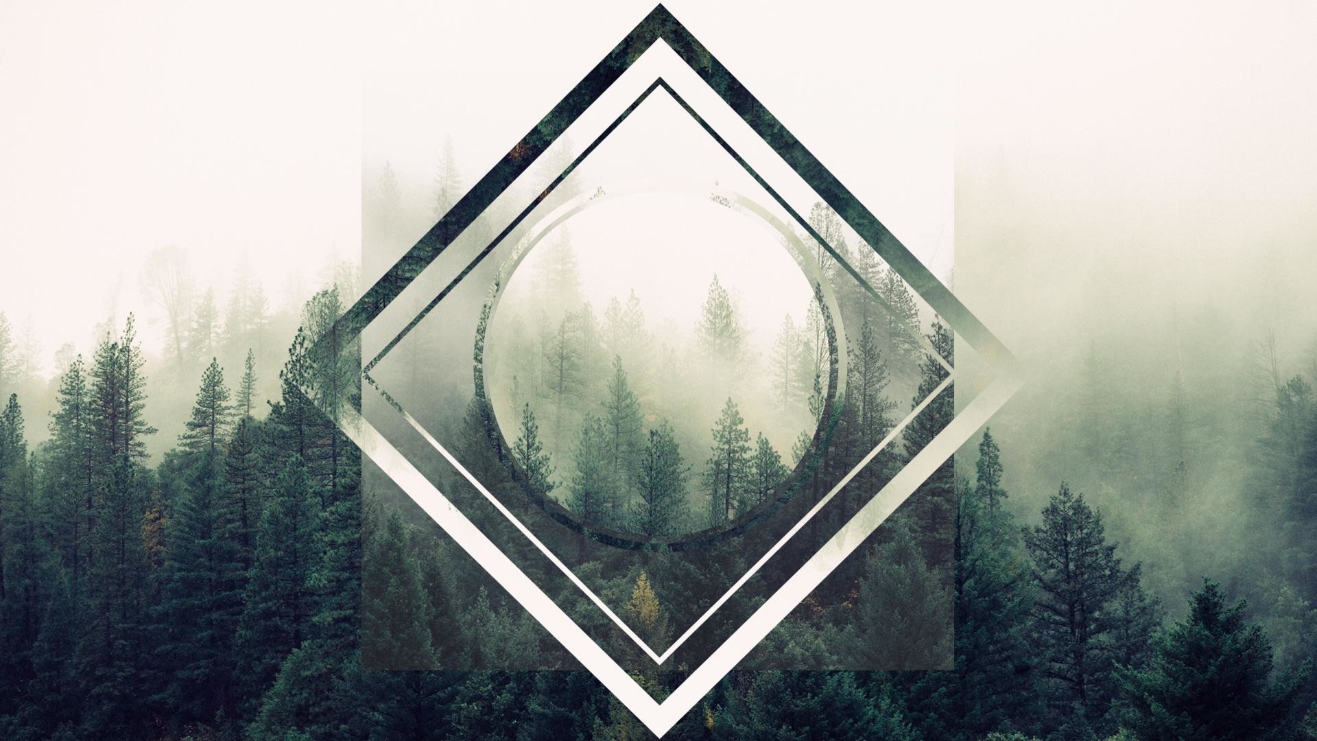 Rombo, Foresta, Nebbia, Geometrico, Full HD, sfondo Windows 11
