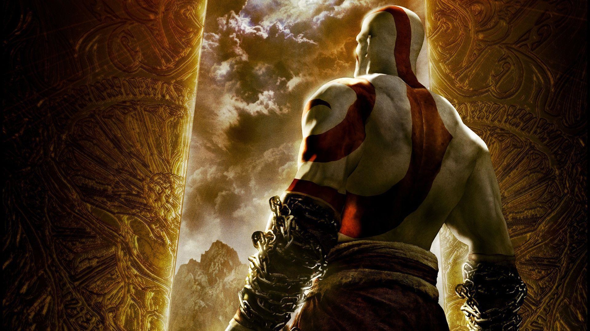Kratos, God of War: Chains of Olympus, Vista posteriore, Tatuaggio rosso, Toni dorati, immagine di sfondo