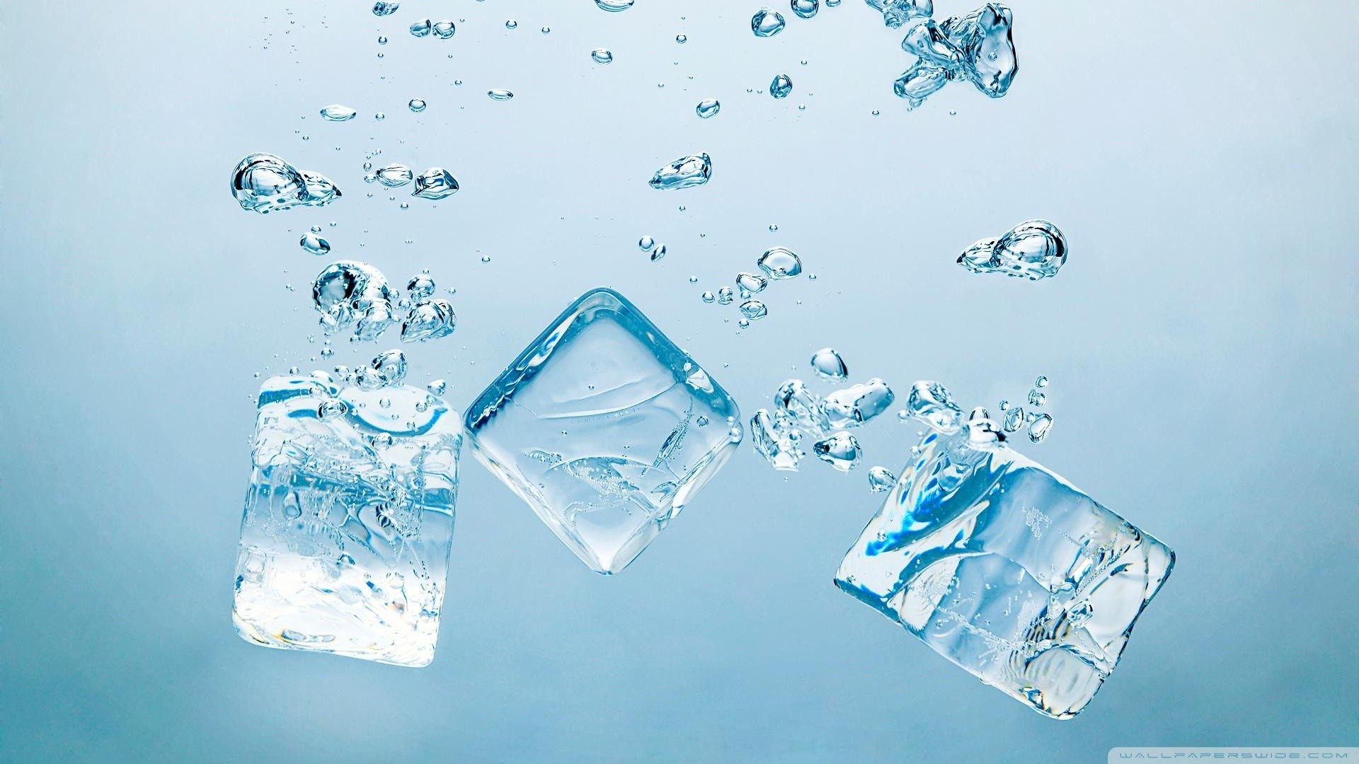 Cubetti di ghiaccio, Bollicine, Acqua, Azzurro, Full HD, sfondo per PC e portatile