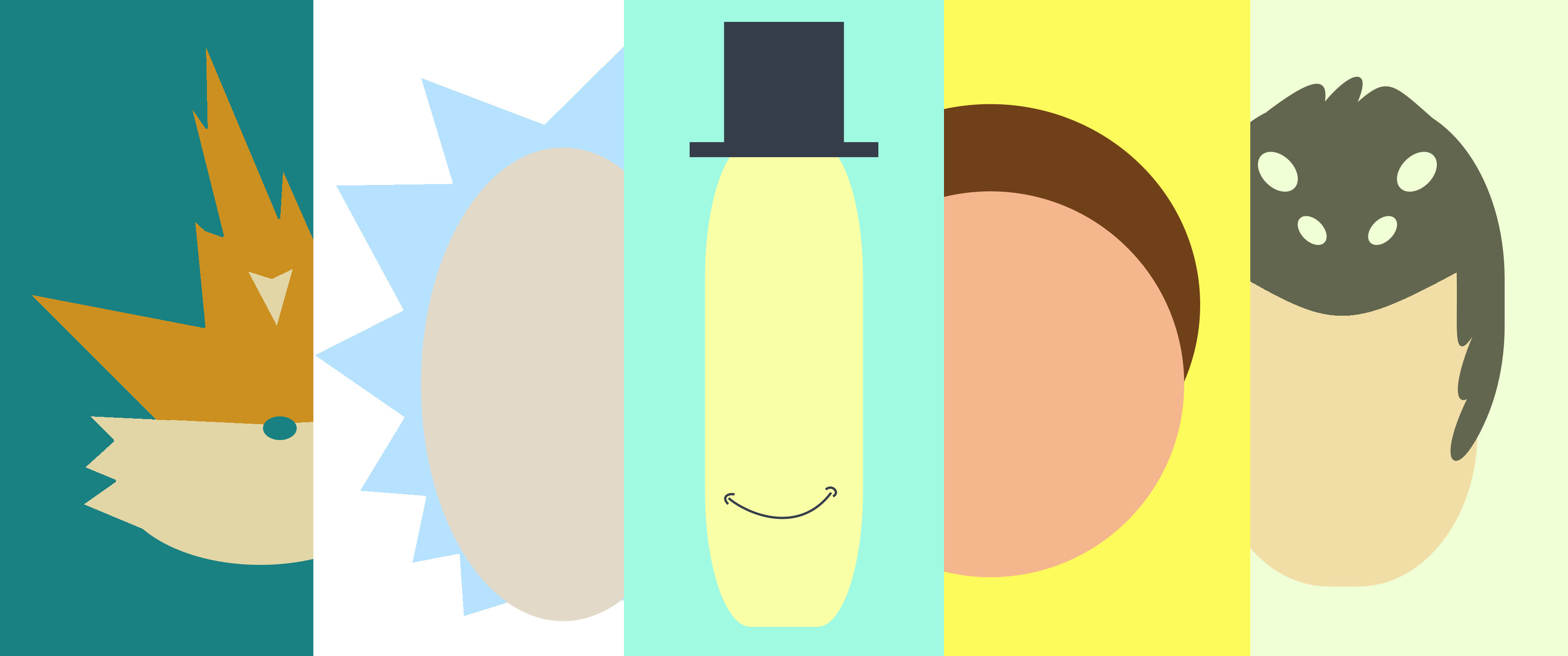 Rick and Morty, Squanchy, Rick Sanchez, Mr. Poopybutthole, Minimalismo, sfondo ultrawide 21:9