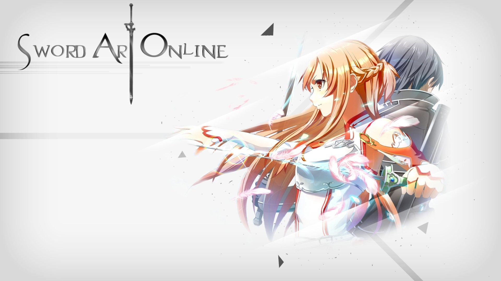 Asuna, Kirito, Sword Art Online, Logo, Sfondo bianco, 16:9 Full HD, wallpaper widescreen