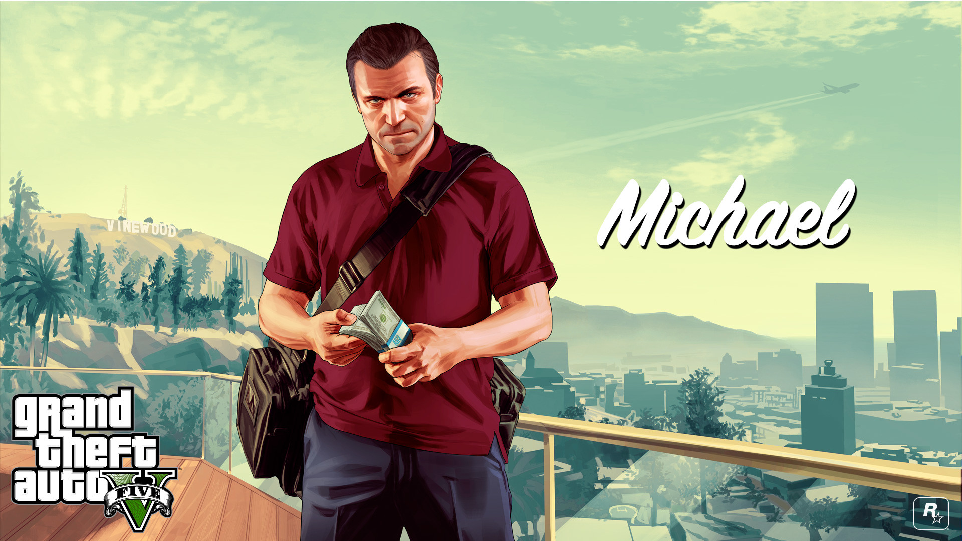 Michael De Santa, Grand Theft Auto V, Los Santos, Banconote, Full HD, wallpaper desktop