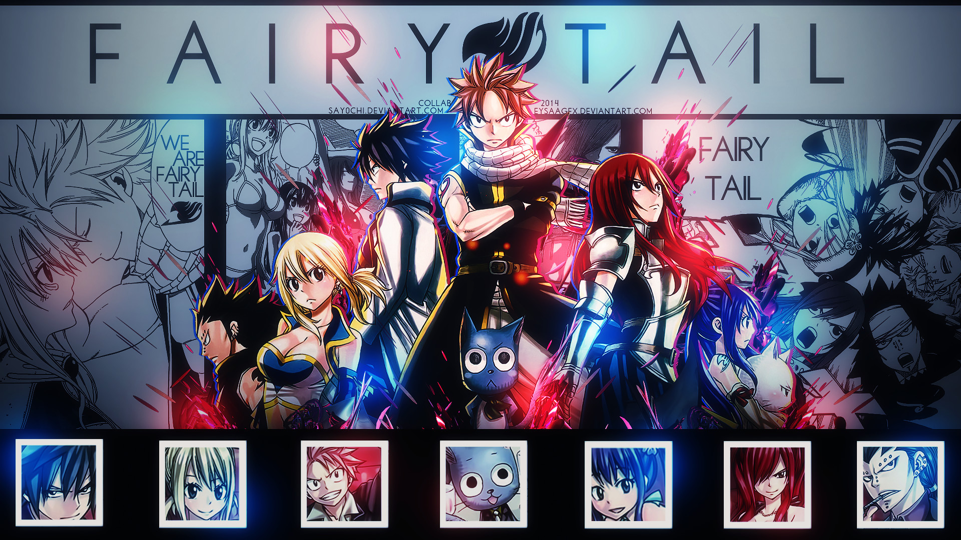 Fairy Tail, Logo, Natsu Dragneel, Erza Scarlet, Lucy Heartfilia, sfondo 1920x1080 per PC