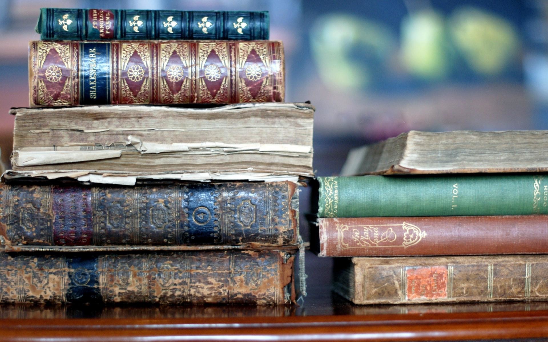 Pila di libri, Libri antichi, Bokeh, Full HD, wallpaper per portatile