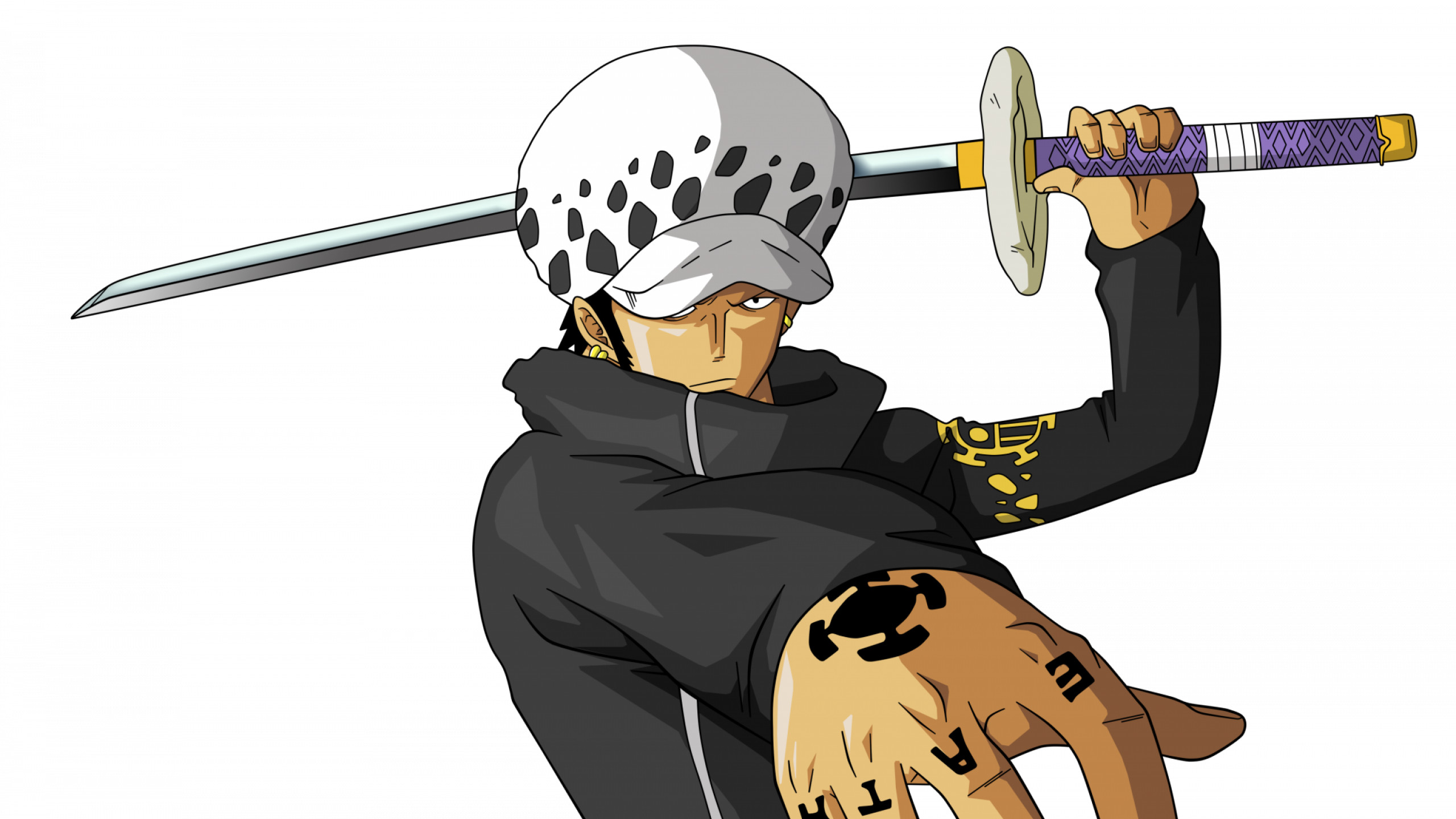 Trafalgar Law, Kikoku, One Piece, Sfondo bianco, 2K, wallpaper desktop