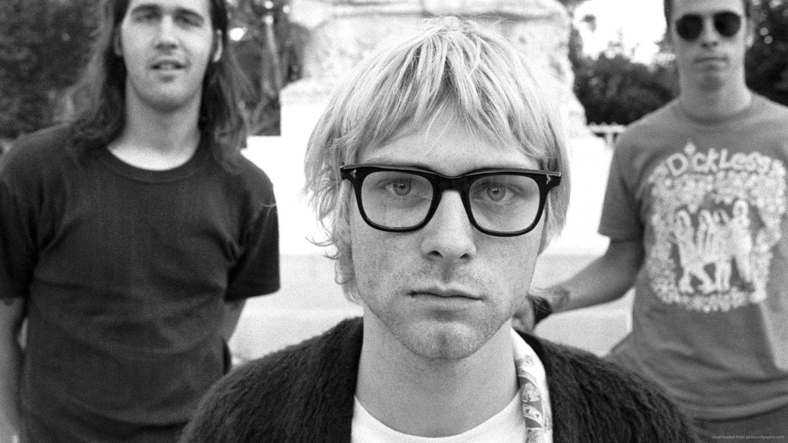 Kurt Cobain, Nirvana, Occhiali, Bianco e nero, 2K, sfondo per portatile
