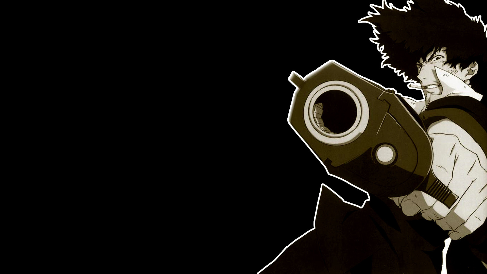 Spike Spiegel, Cowboy Bebop, Pistola, Sfondo nero, Full HD, wallpaper desktop