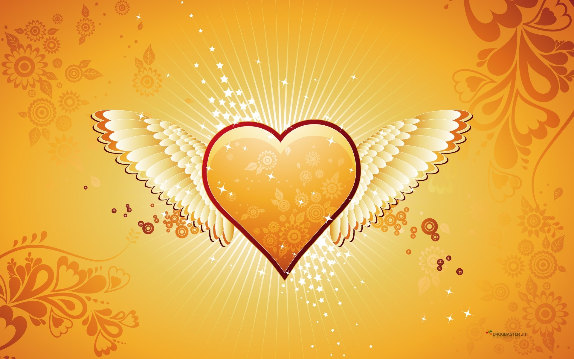 Cuore alato, Cuore, Ali, Arancione, Illustrazione, sfondo tablet