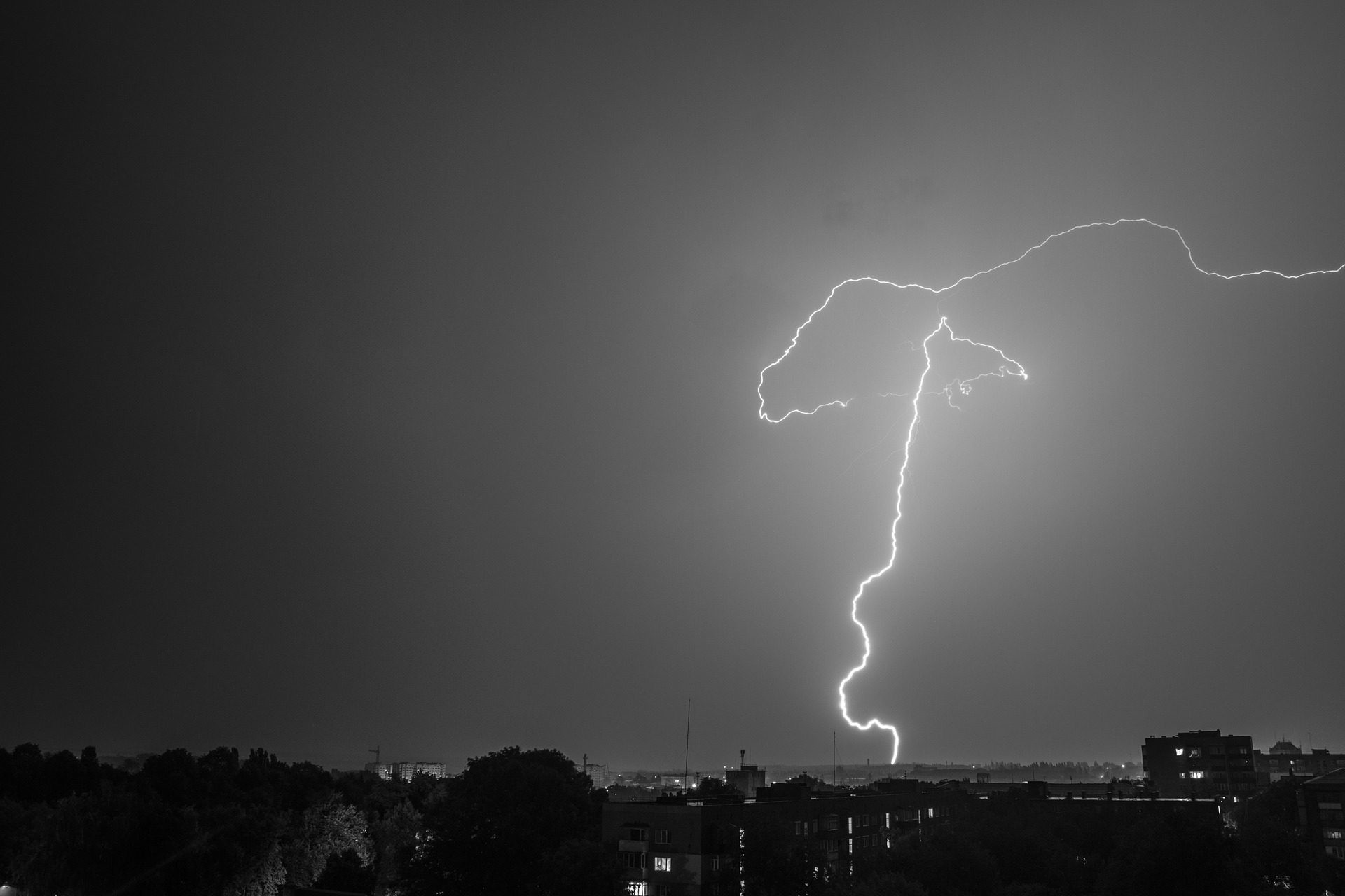 Fulmine, Temporale, Cielo, Monocromatico, Full HD, sfondo per PC e portatile