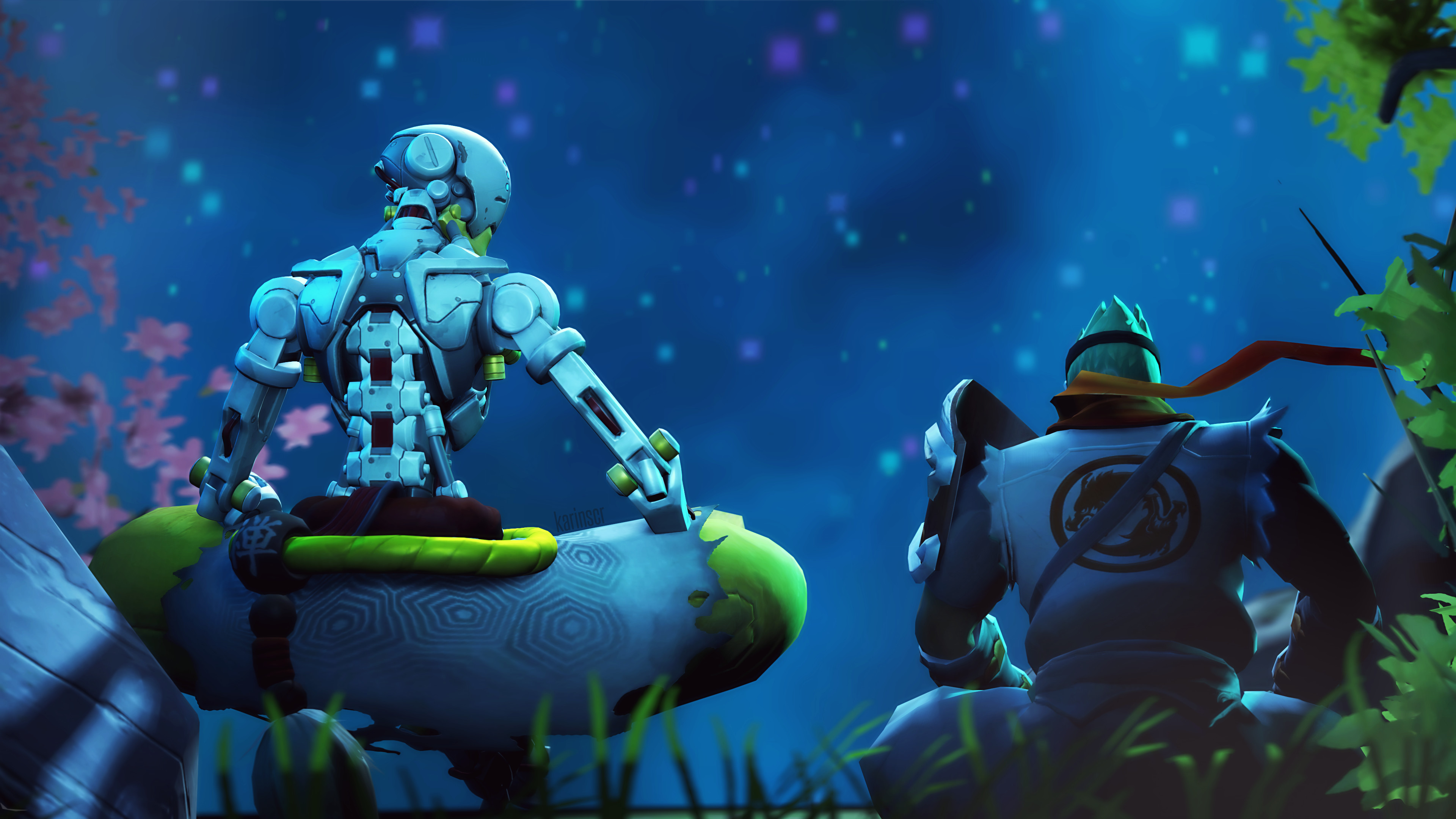 Zenyatta, Genji, Overwatch, Notte, 4K, sfondo desktop