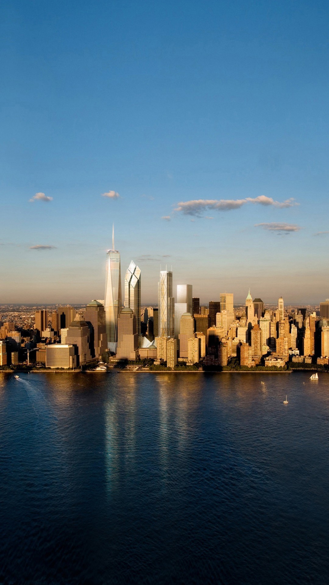 One World Trade Center, Lower Manhattan, Fiume Hudson, Skyline, Full HD, sfondo per smartphone