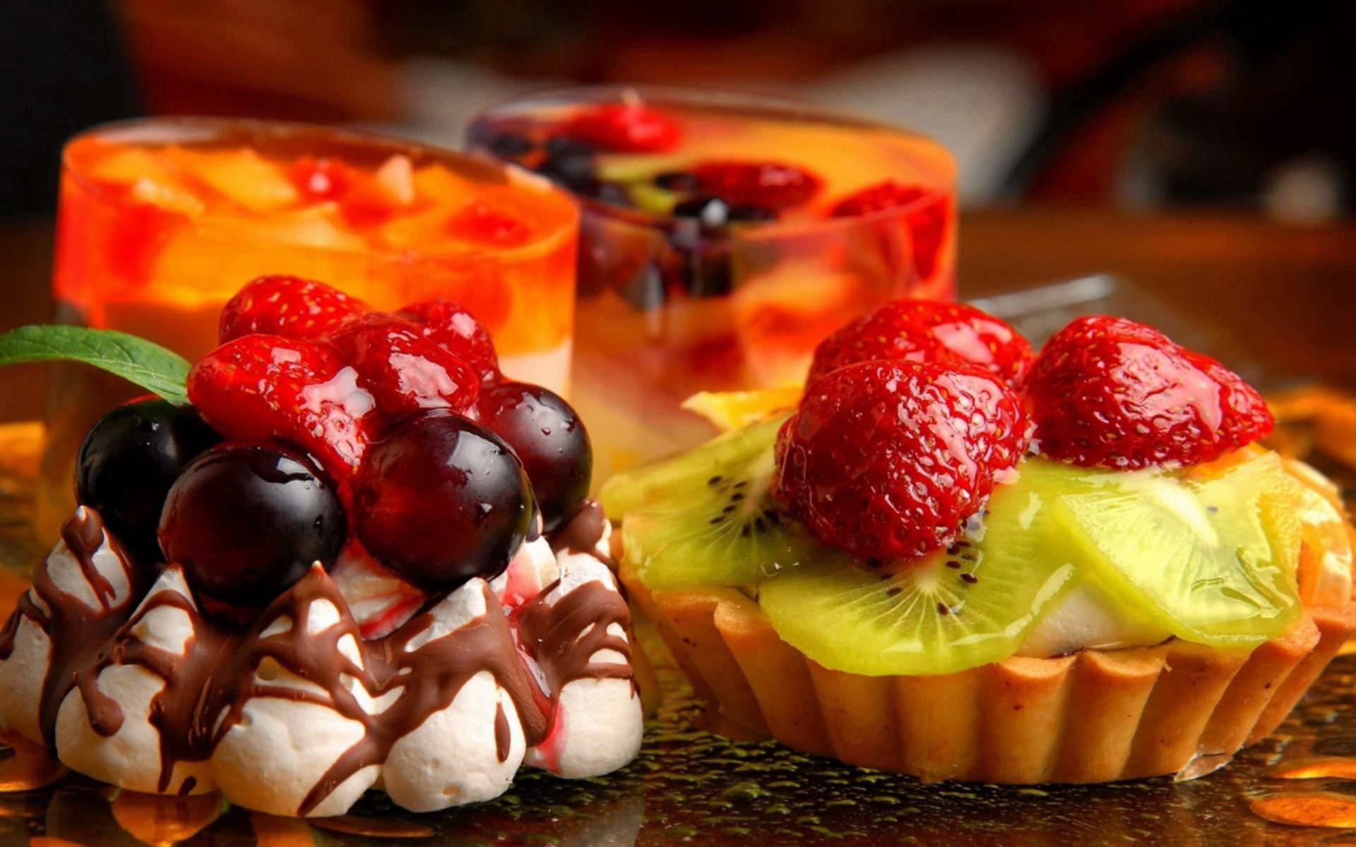 Crostatine, Frutti rossi, Kiwi, Fragole, Dessert, Full HD, sfondo per PC