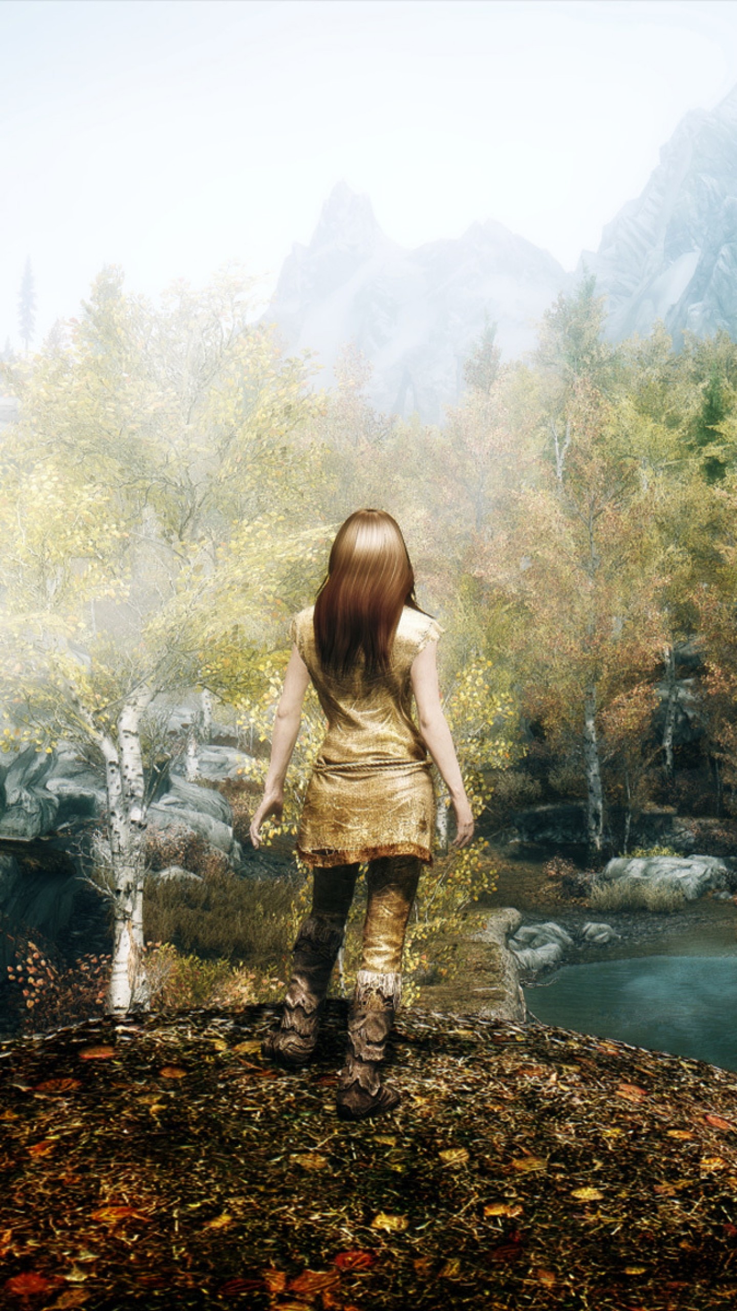 The Elder Scrolls V: Skyrim, Ragazza, Riverwood, Autunno, sfondo per iPhone e Android