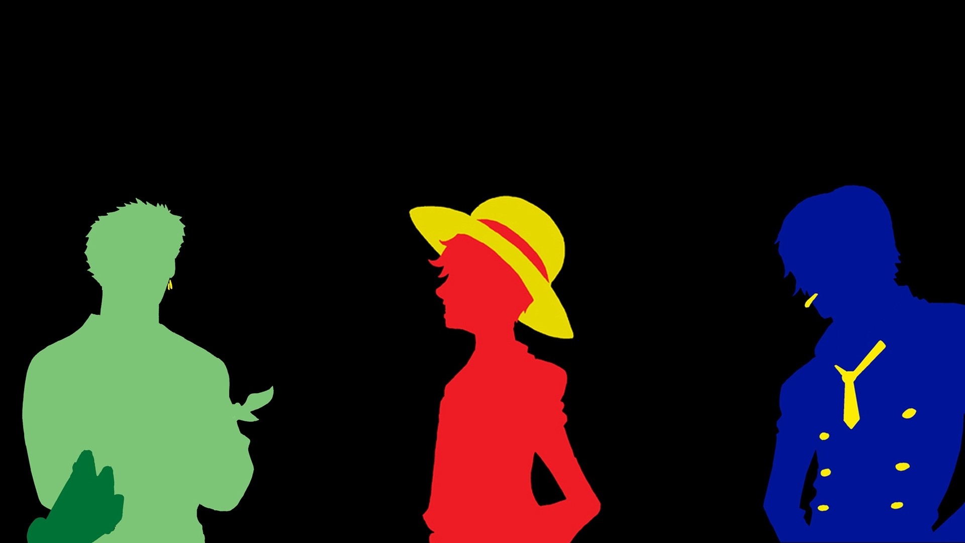 Roronoa Zoro, Monkey D. Luffy, Sanji, One Piece, Silhouette, Minimalista, sfondo desktop Full HD
