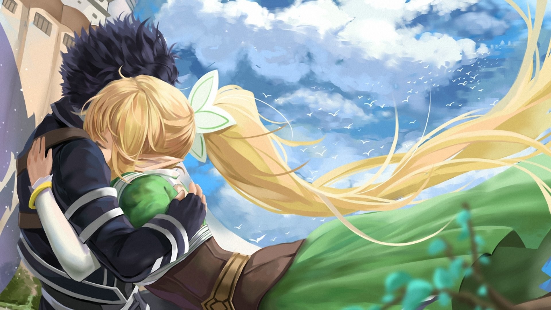 Kirito, Leafa, Sword Art Online, Abbraccio, Full HD, sfondo per PC