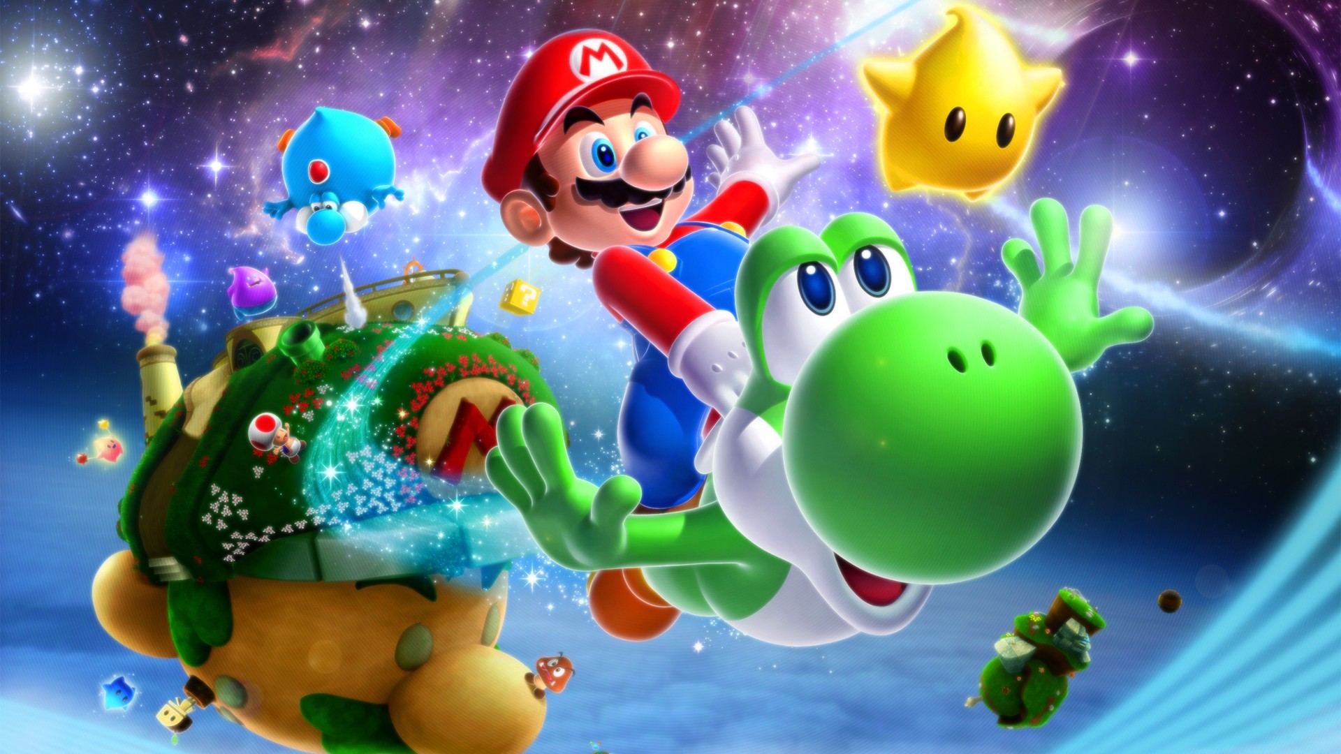 Super Mario Galaxy 2, Mario, Yoshi, Luma, Spazio, Full HD, sfondo per portatile