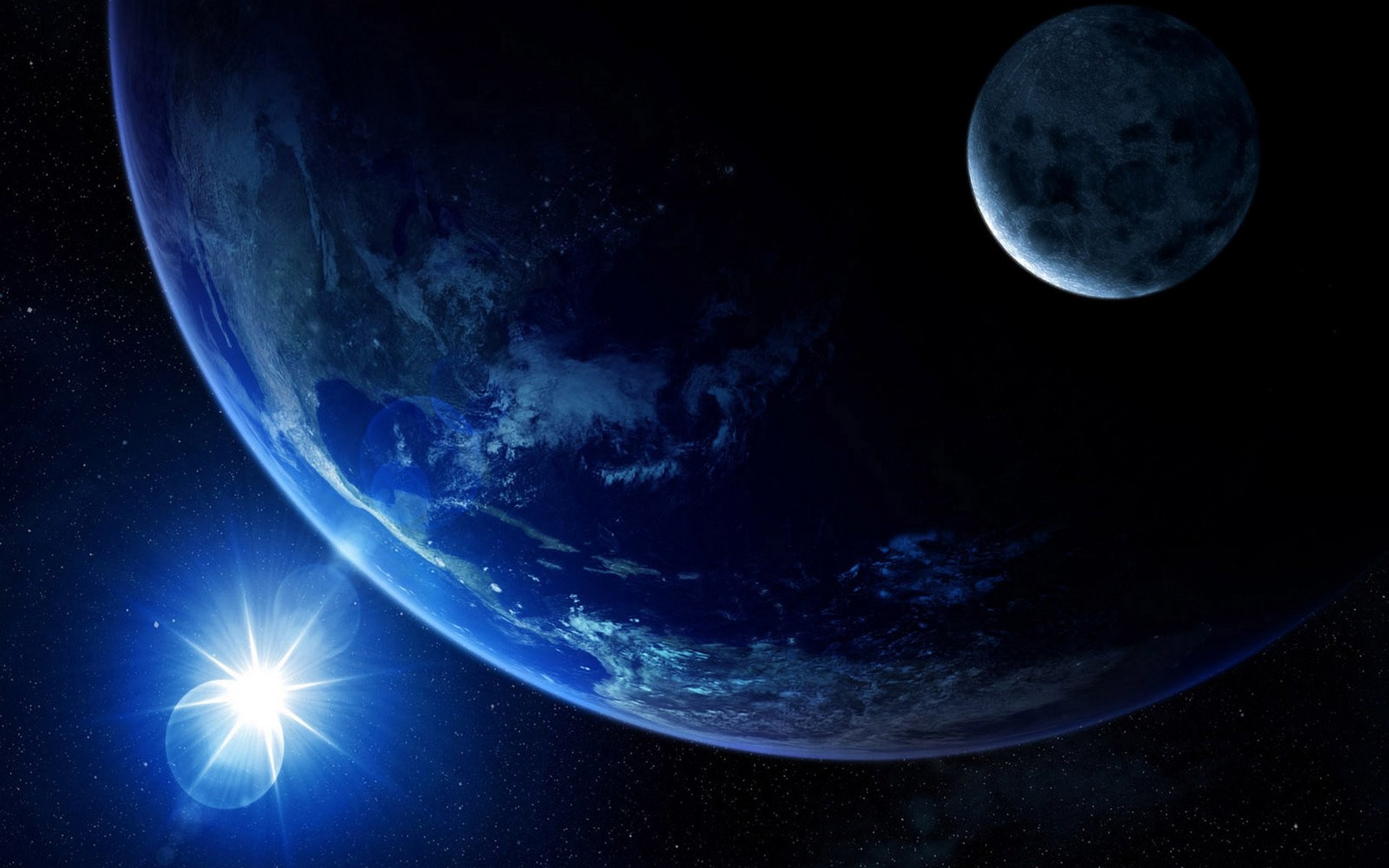 Pianeta, Luna, Stella, Blu, 1920x1200, immagine di sfondo