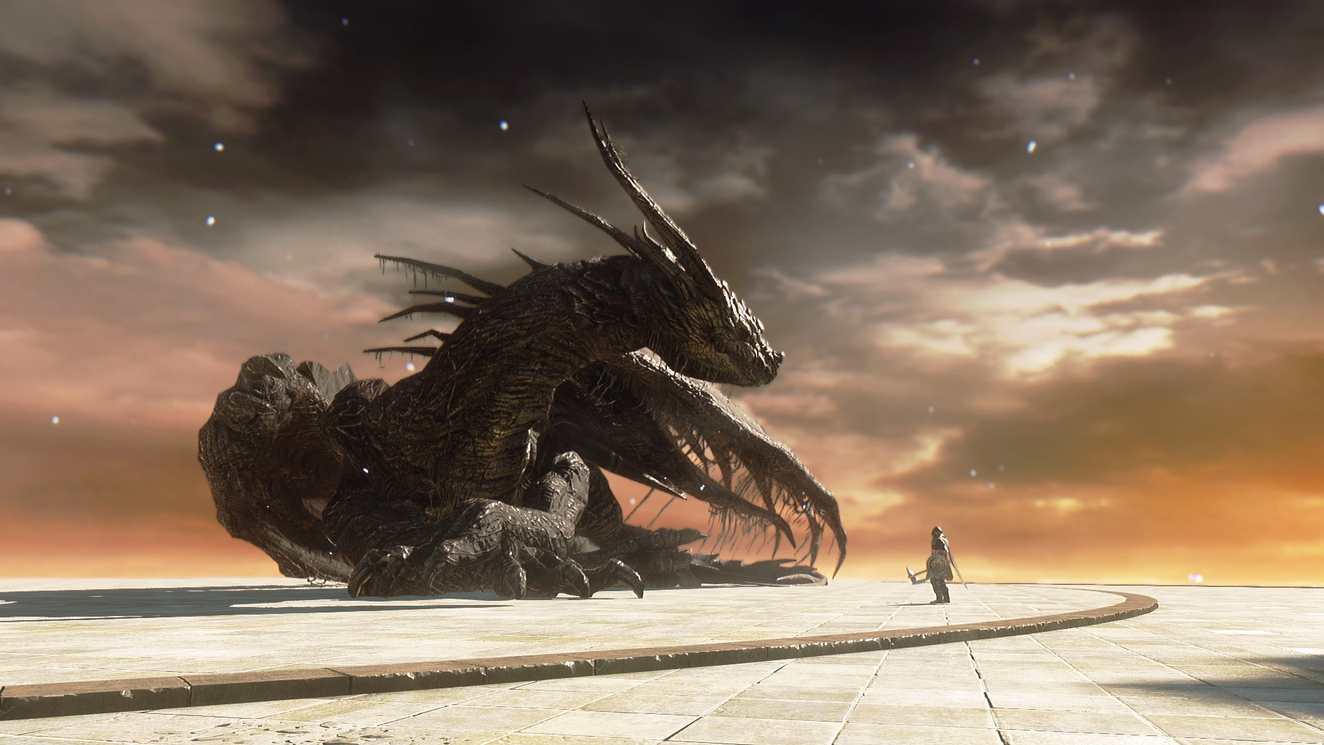 Dark Souls II, Drago, Cavaliere, Ponte, Cielo nuvoloso, Full HD, sfondo per PC e portatile