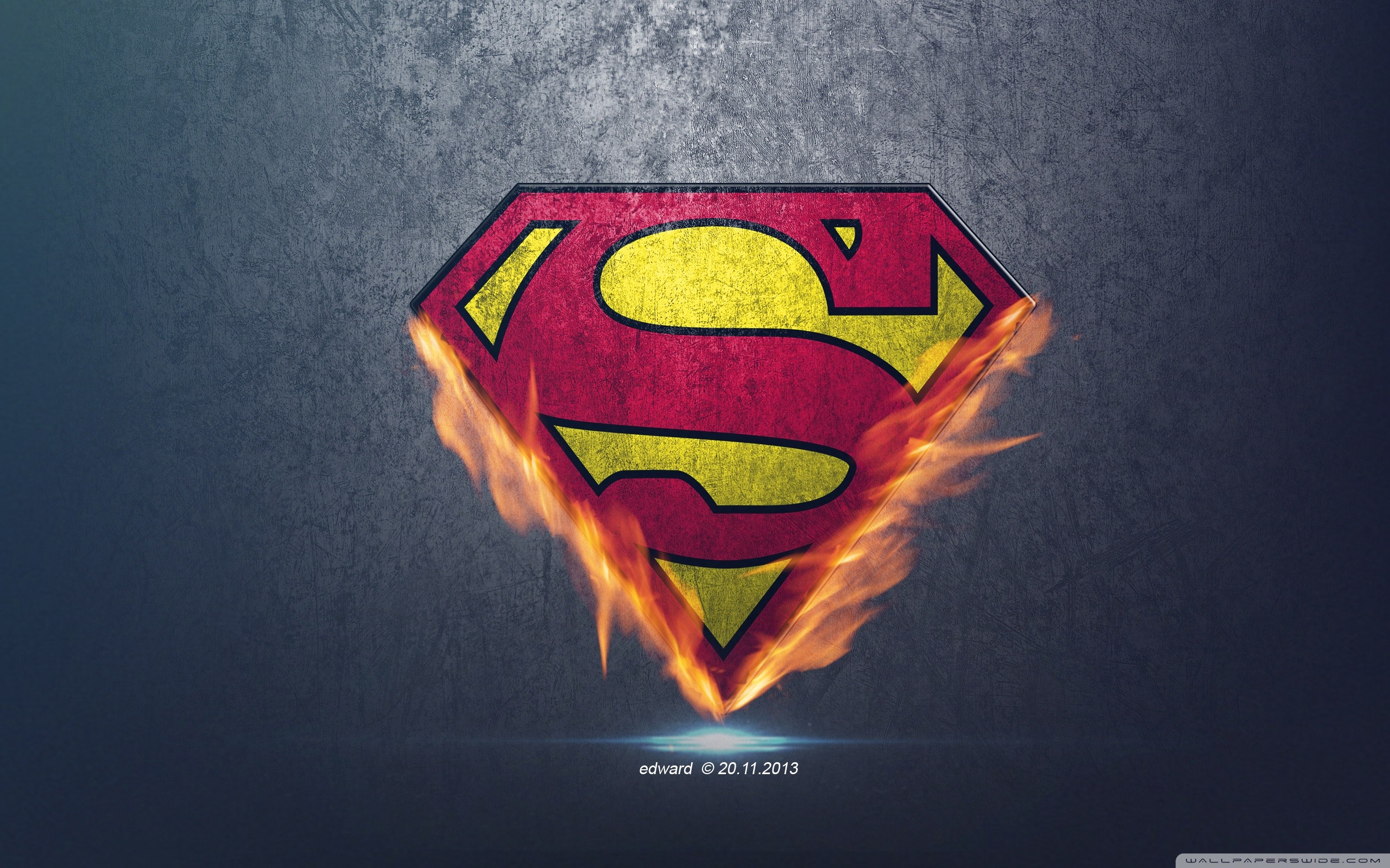 Logo di Superman, Superman, Fiamme, Sfondo grigio, 16:10 2K, wallpaper widescreen