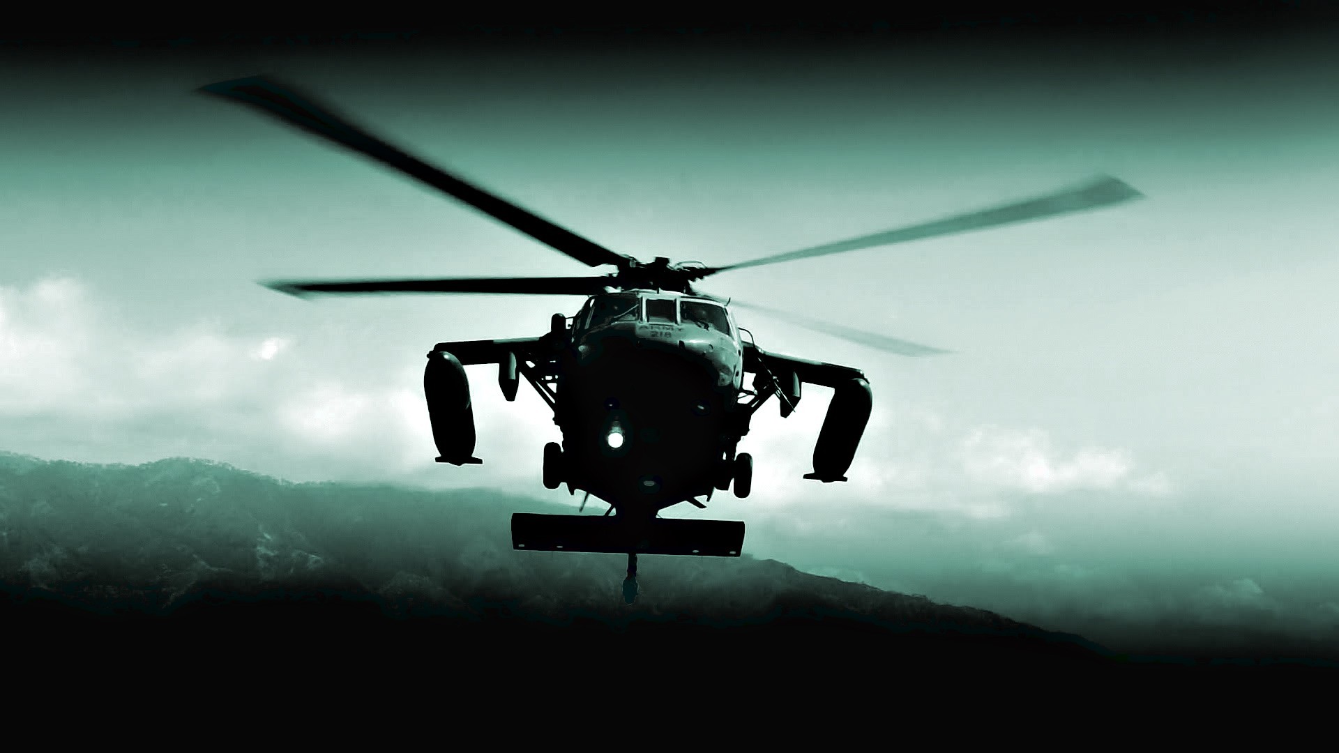 UH-60 Black Hawk, Elicottero militare, Cielo verde, Silhouette, Full HD, sfondo per portatile