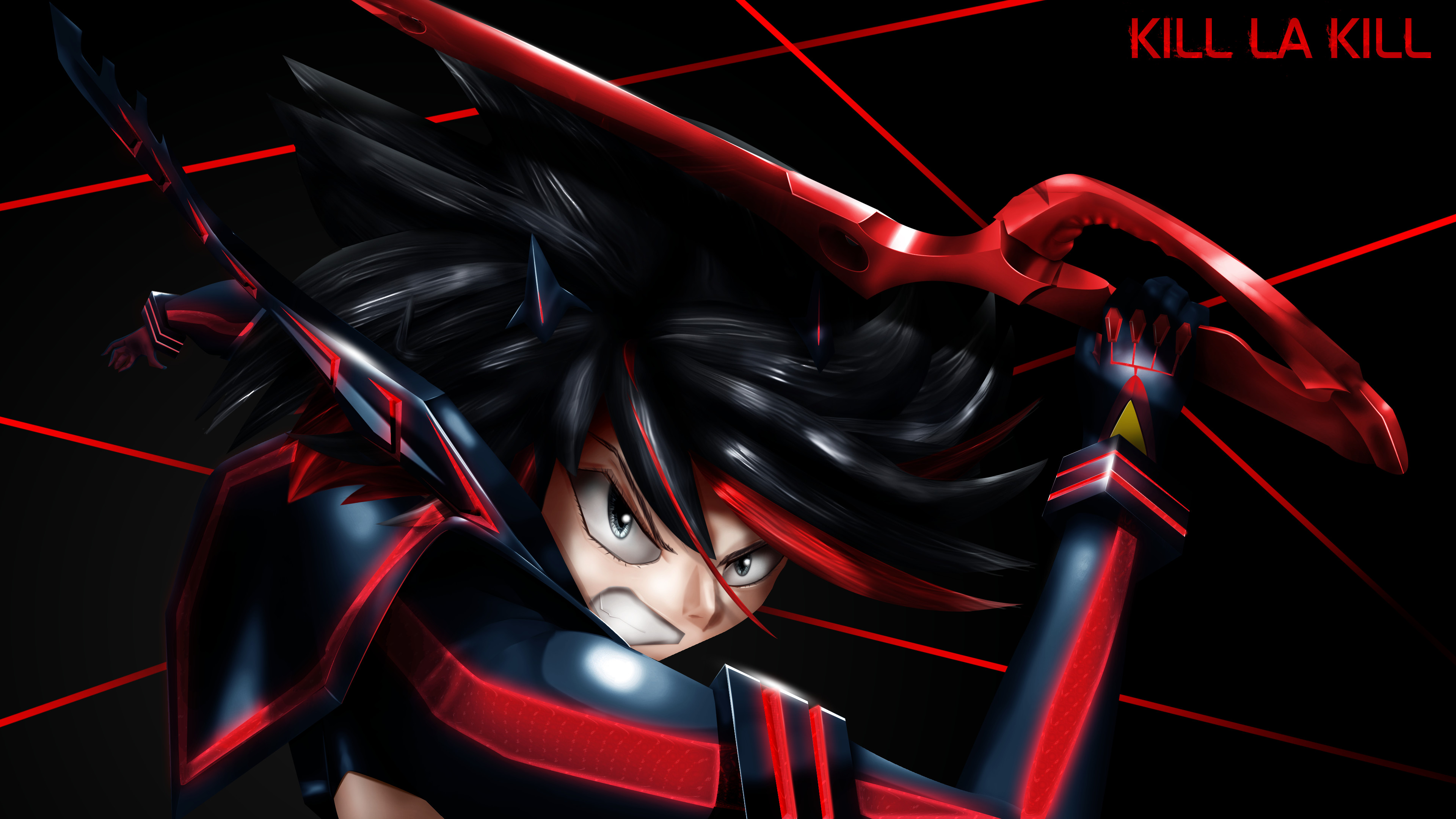 Ryuko Matoi, Kill la Kill, Forbice-spada, Rosso e nero, 4K, sfondo desktop