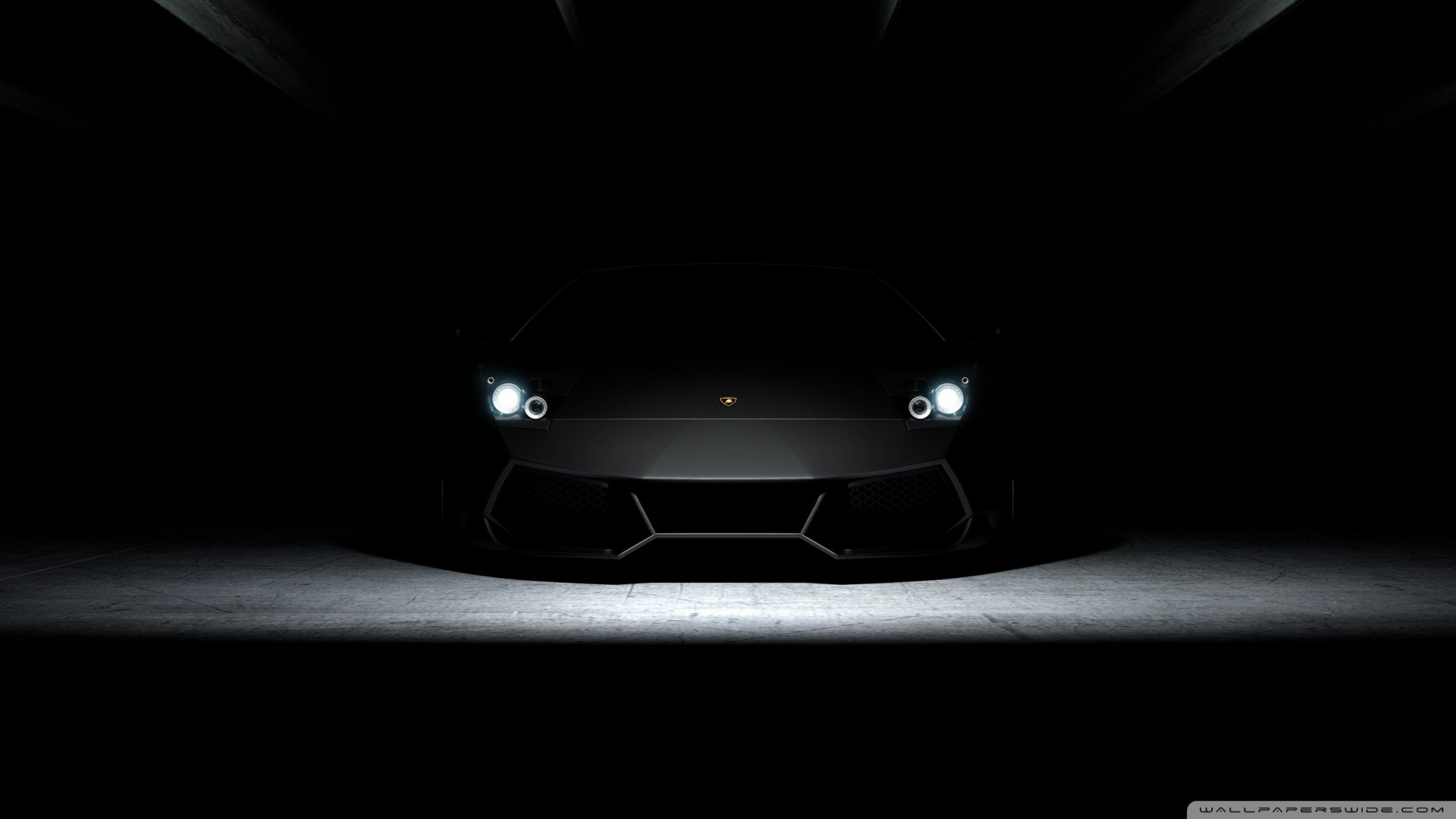 Lamborghini Murciélago, Fari, Sfondo nero, Supercar, 16:9 Full HD, wallpaper widescreen