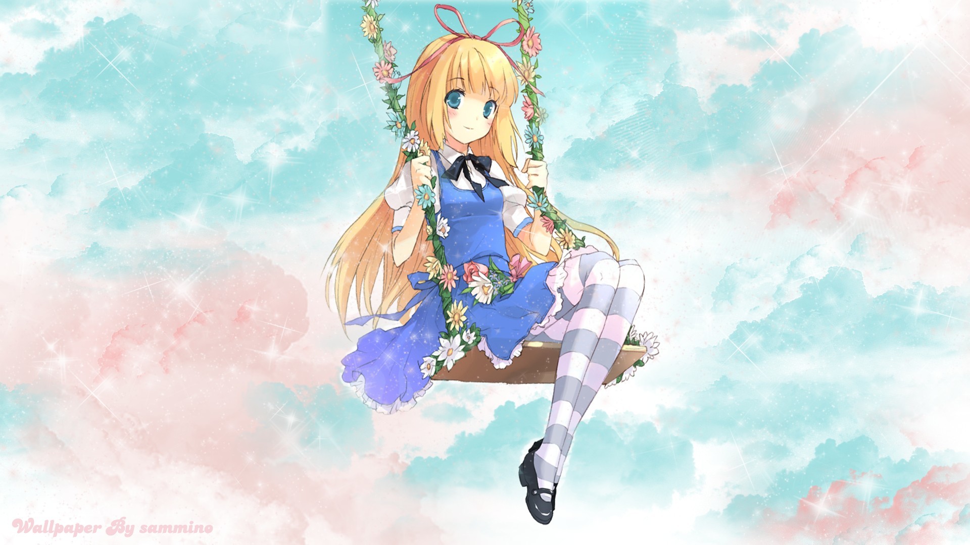 Alice, Alice nel Paese delle Meraviglie, Altalena, Anime, Nuvole, sfondo Windows 11