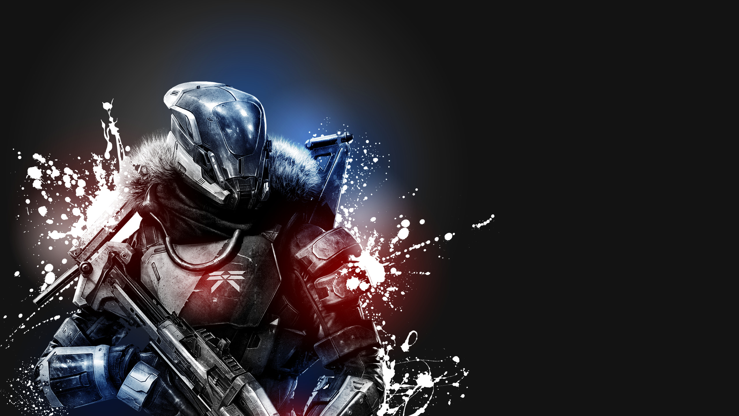 Destiny, Titano, Elmo, Schizzi di colore, Sfondo nero, 2K, wallpaper per portatile