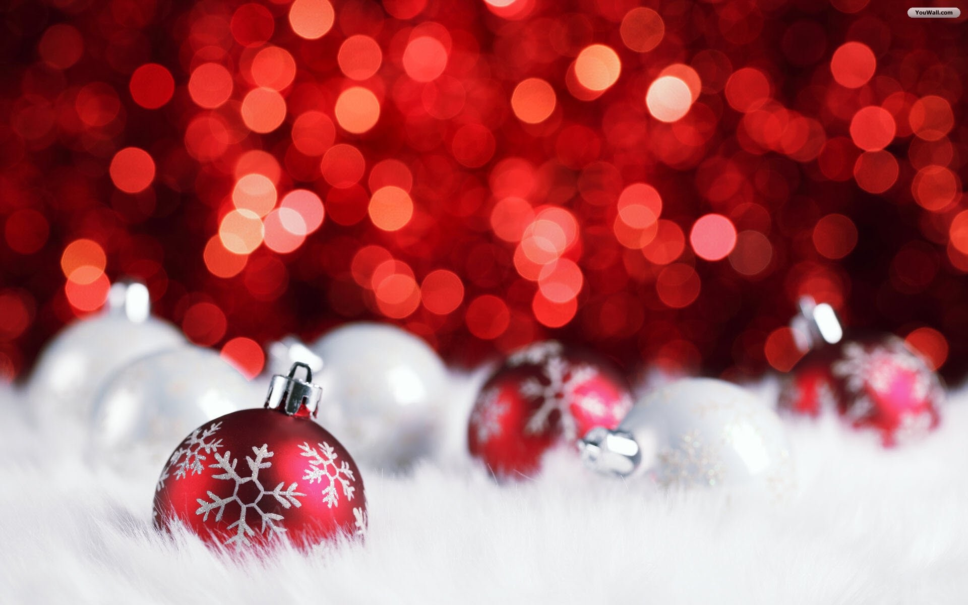 Natale, Palline natalizie, Bokeh rosso, Pelliccia bianca, 1920x1200, immagine di sfondo