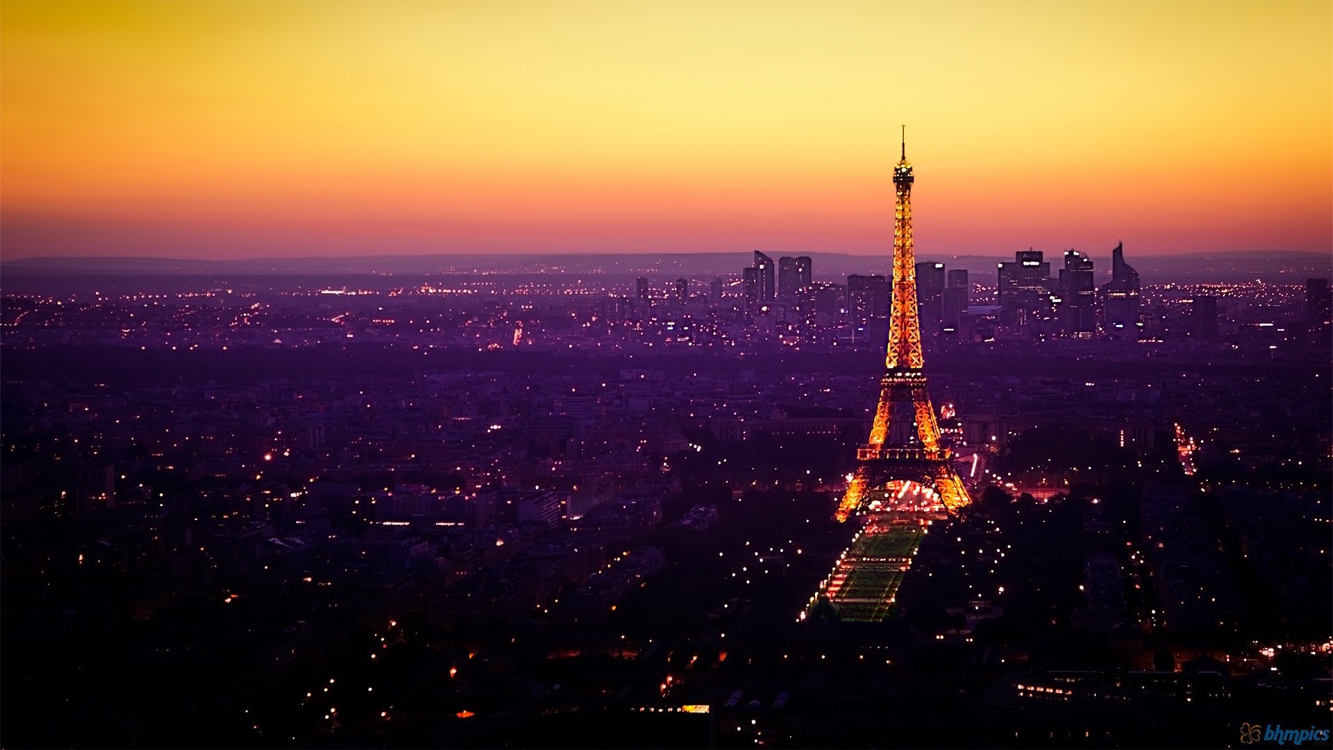 Torre Eiffel, Parigi, Francia, Crepuscolo, Luci della città, Full HD, sfondo desktop